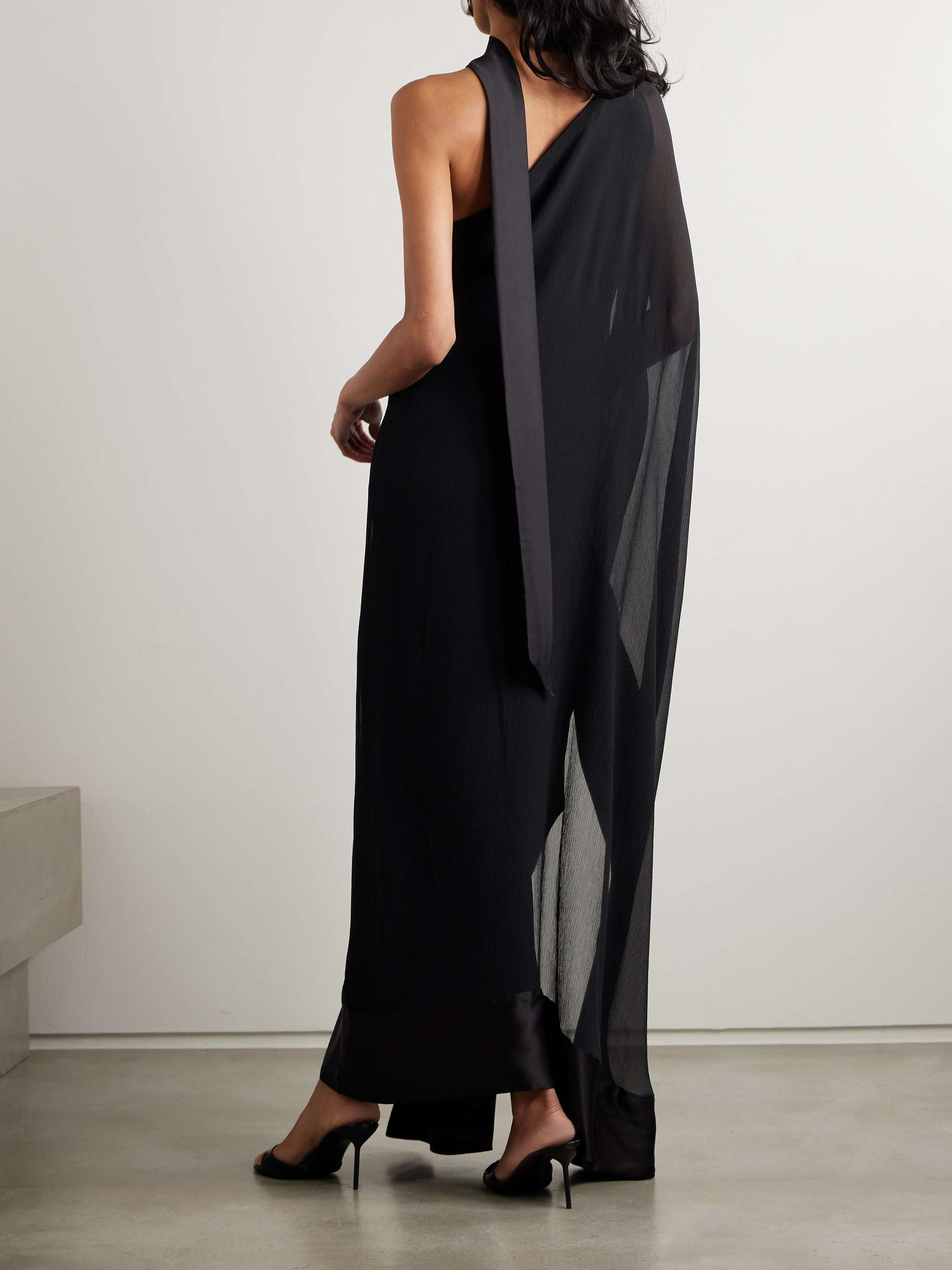 Betsy Spirito one-shoulder satin-trimmed silk-chiffon dress view