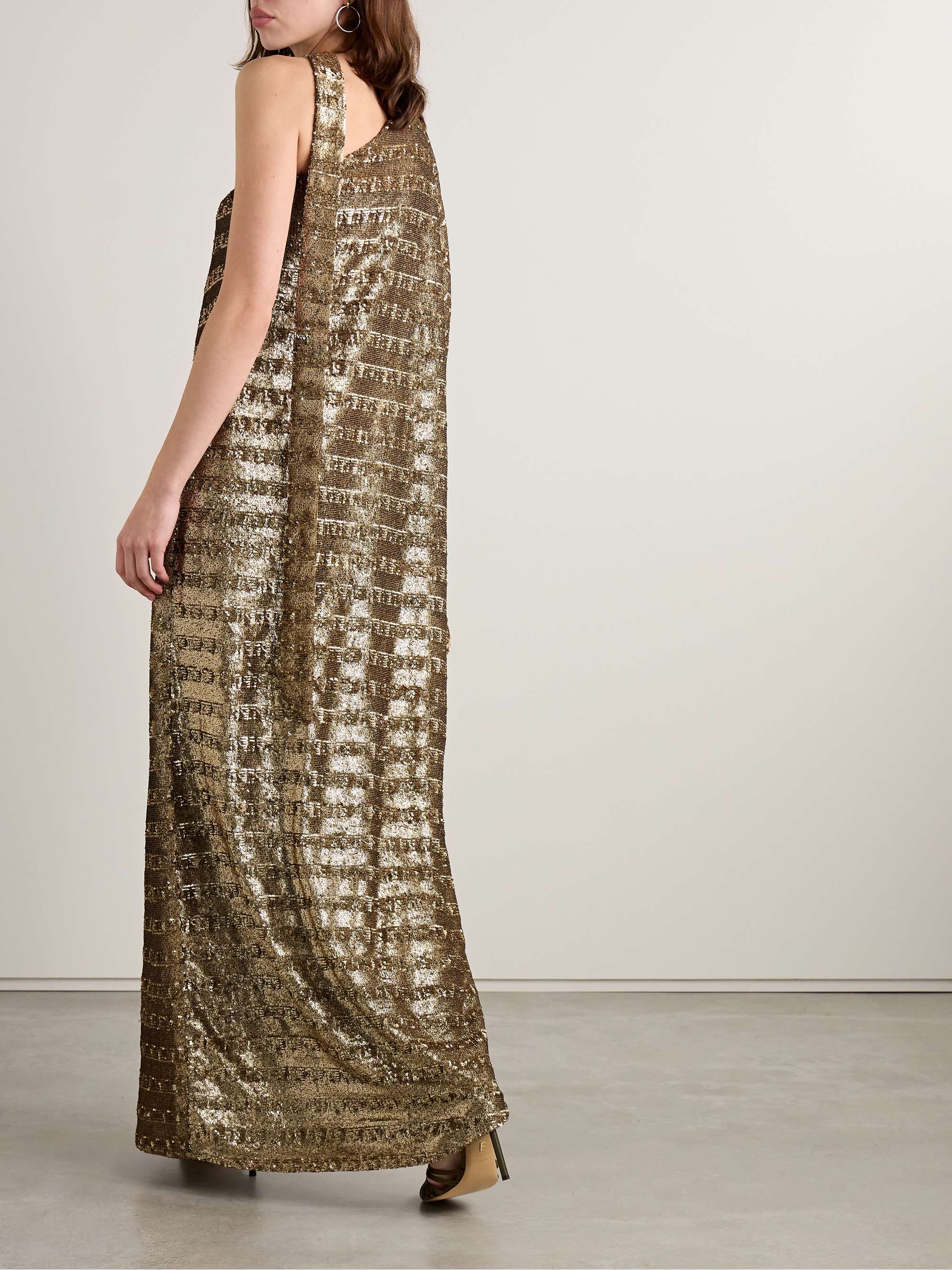 Ubud one-sleeve draped sequined tulle gown view