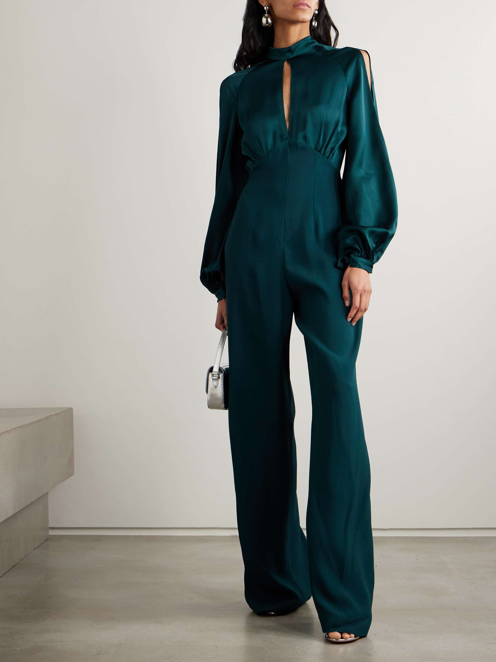 Huston cutout silk-satin and crepe jumpsuit view