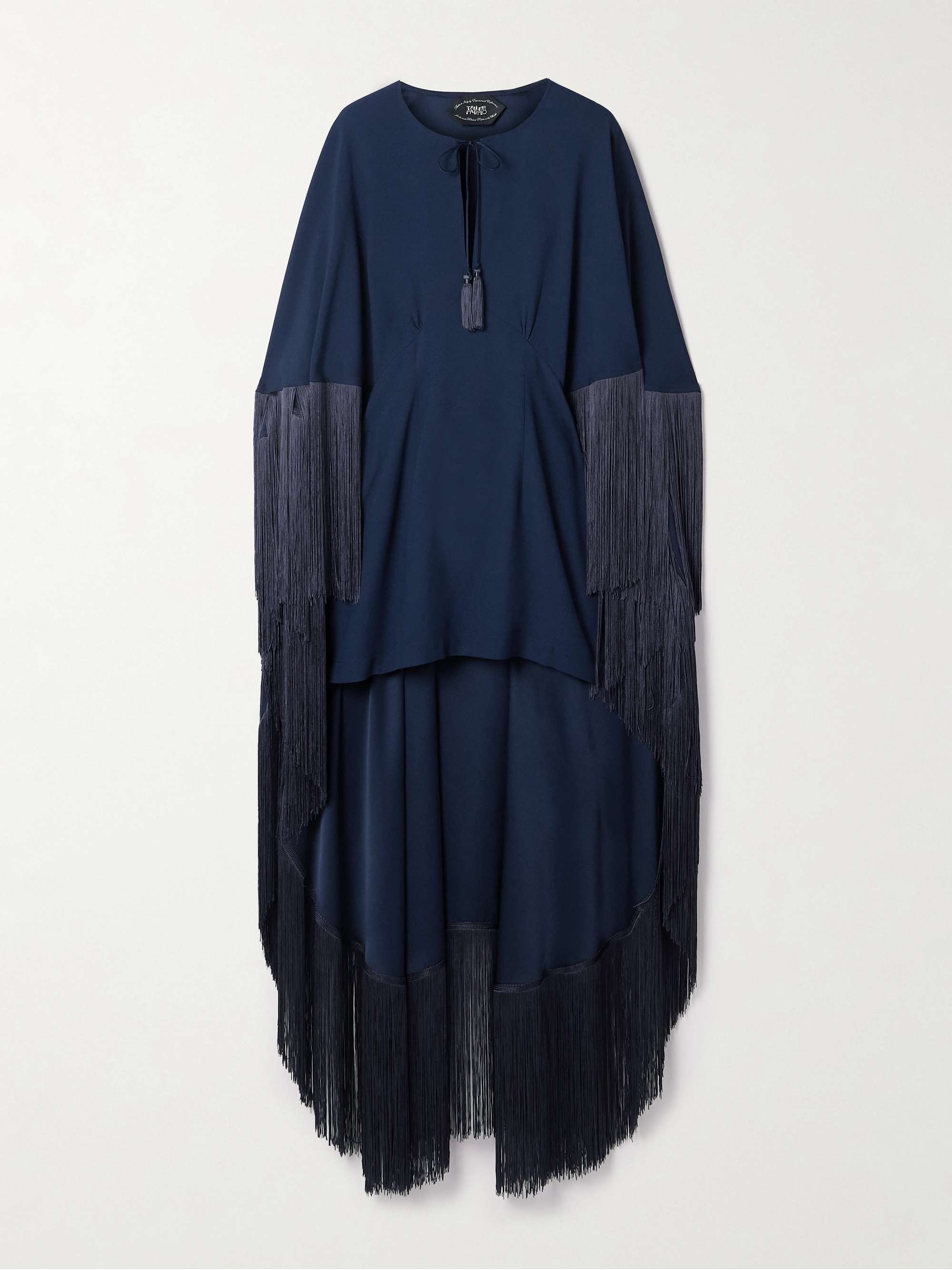 1970 cape-effect fringed crepe mini dress view