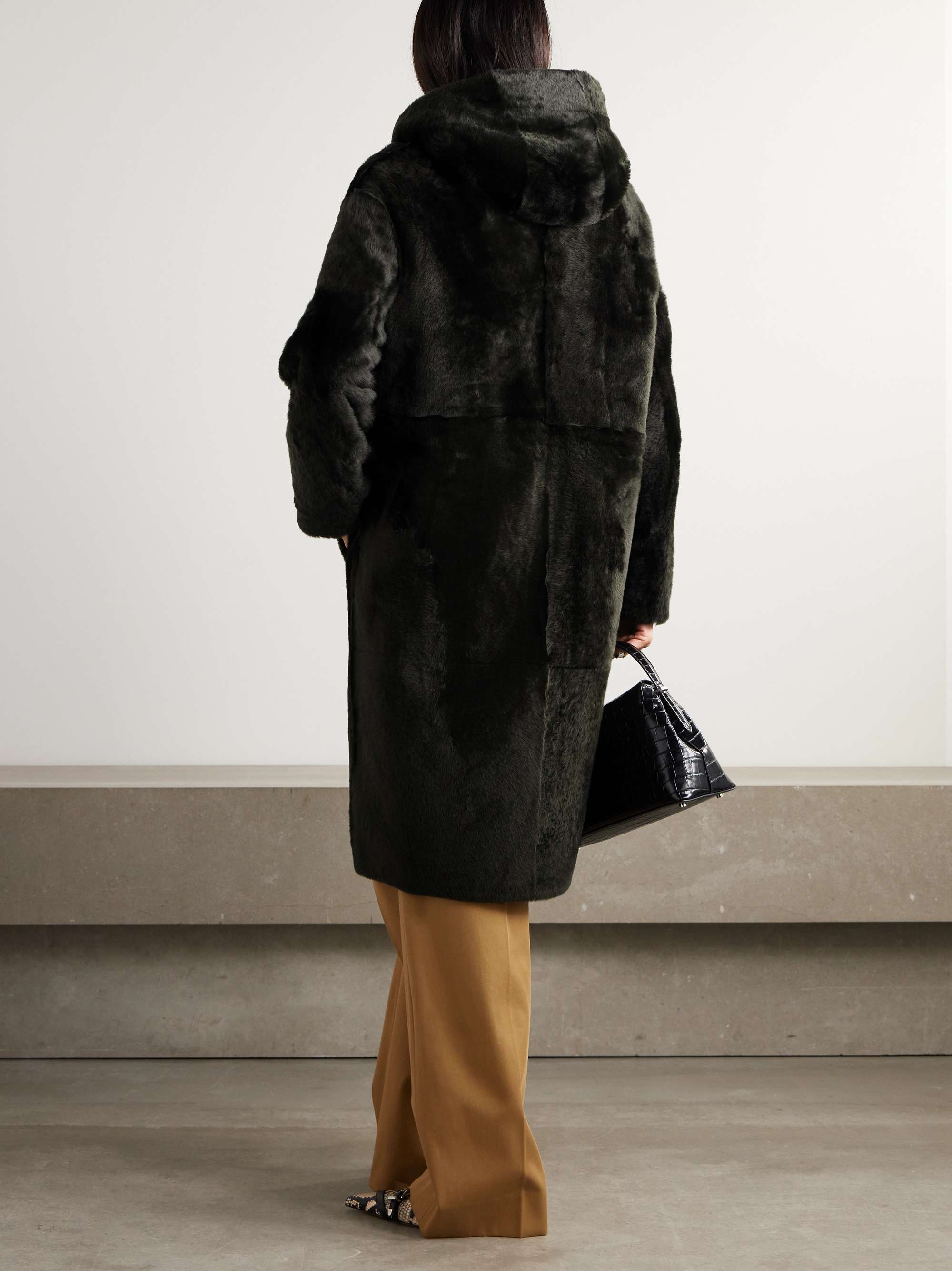 Reversible shearling hooded coat view