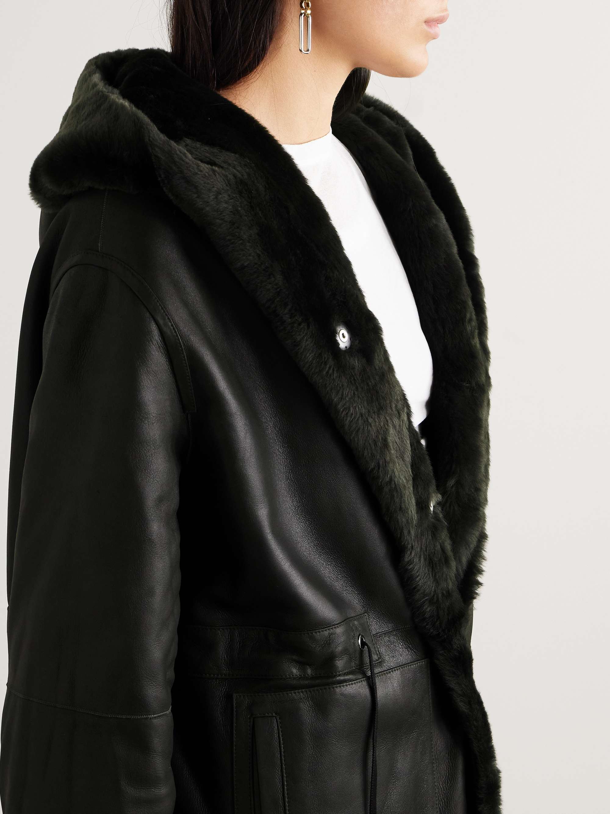 Reversible shearling hooded coat view