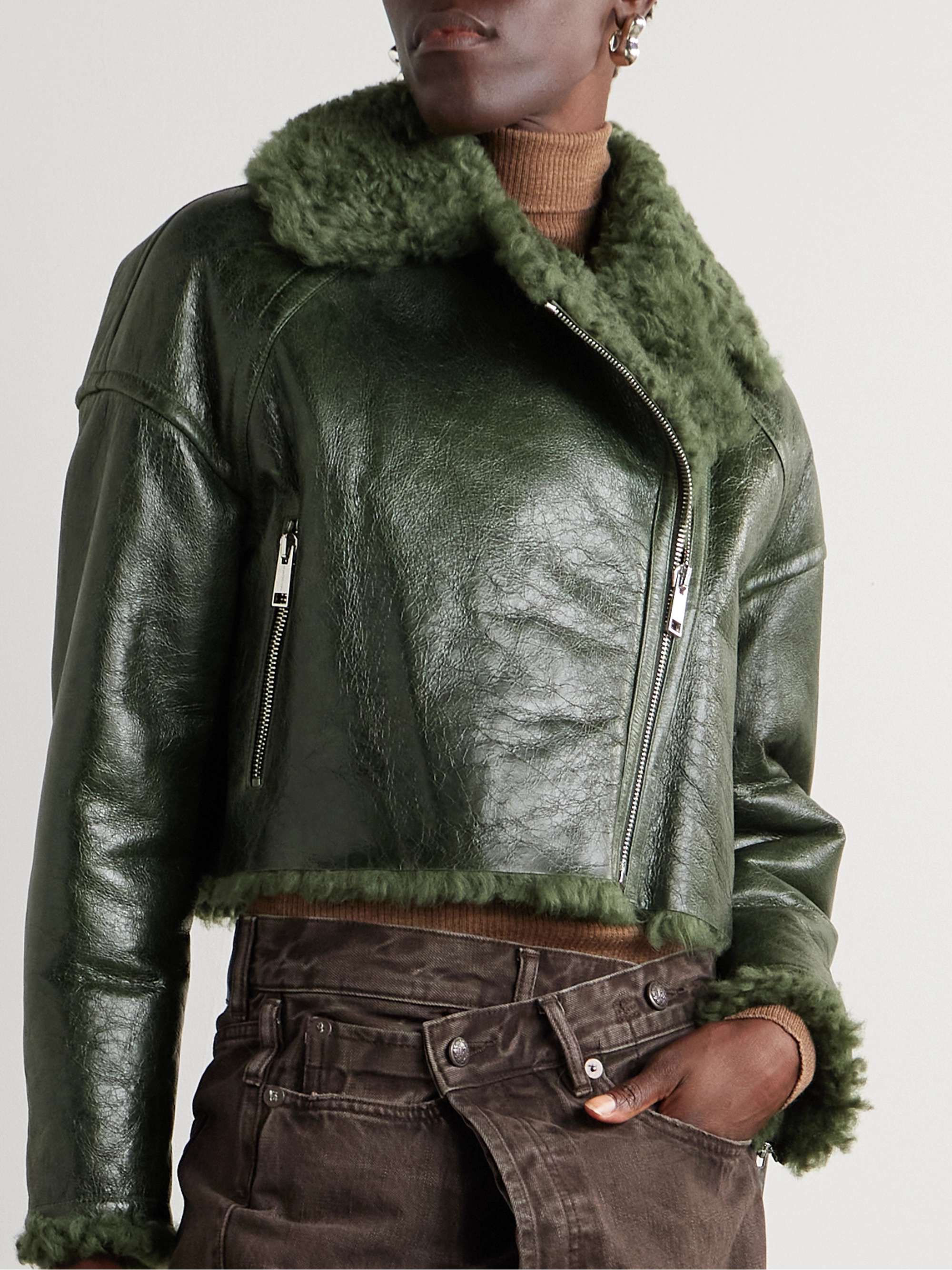 Cropped shearling jacket view