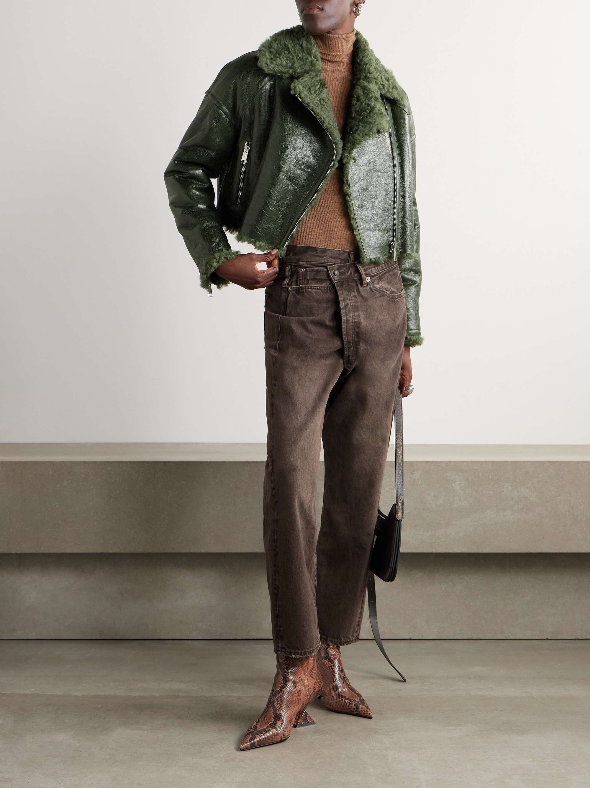 Cropped shearling jacket view