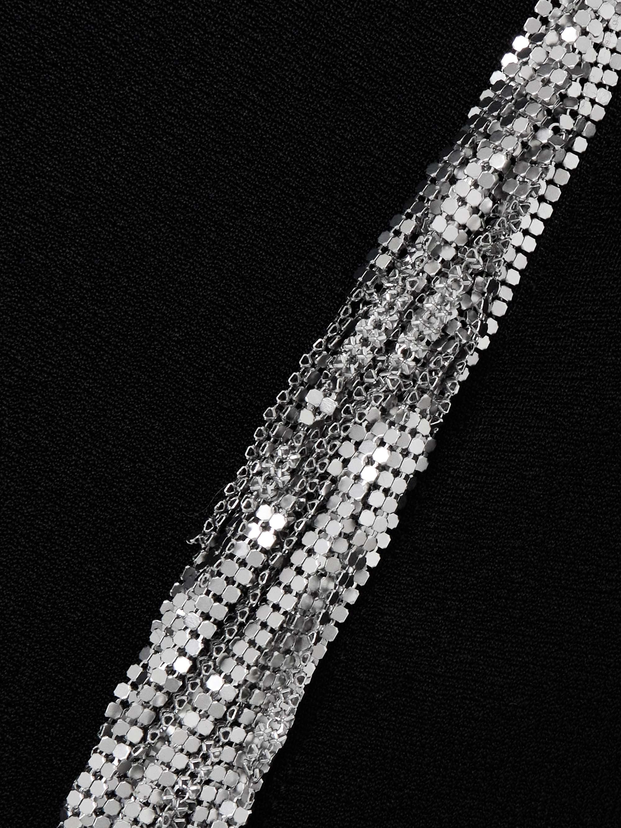 Fringed open-back embellished ponte top view