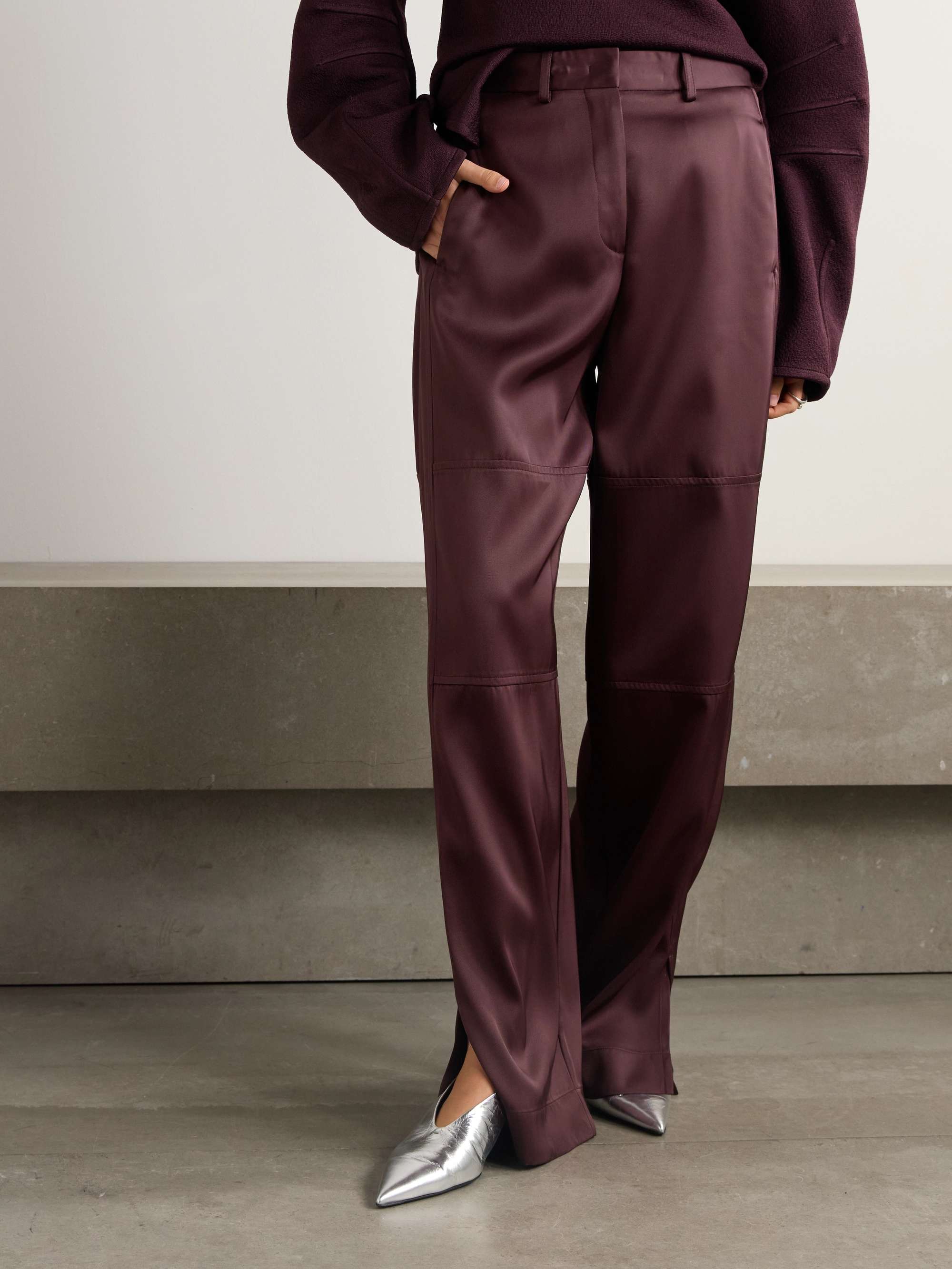 Satin-twill straight-leg pants view