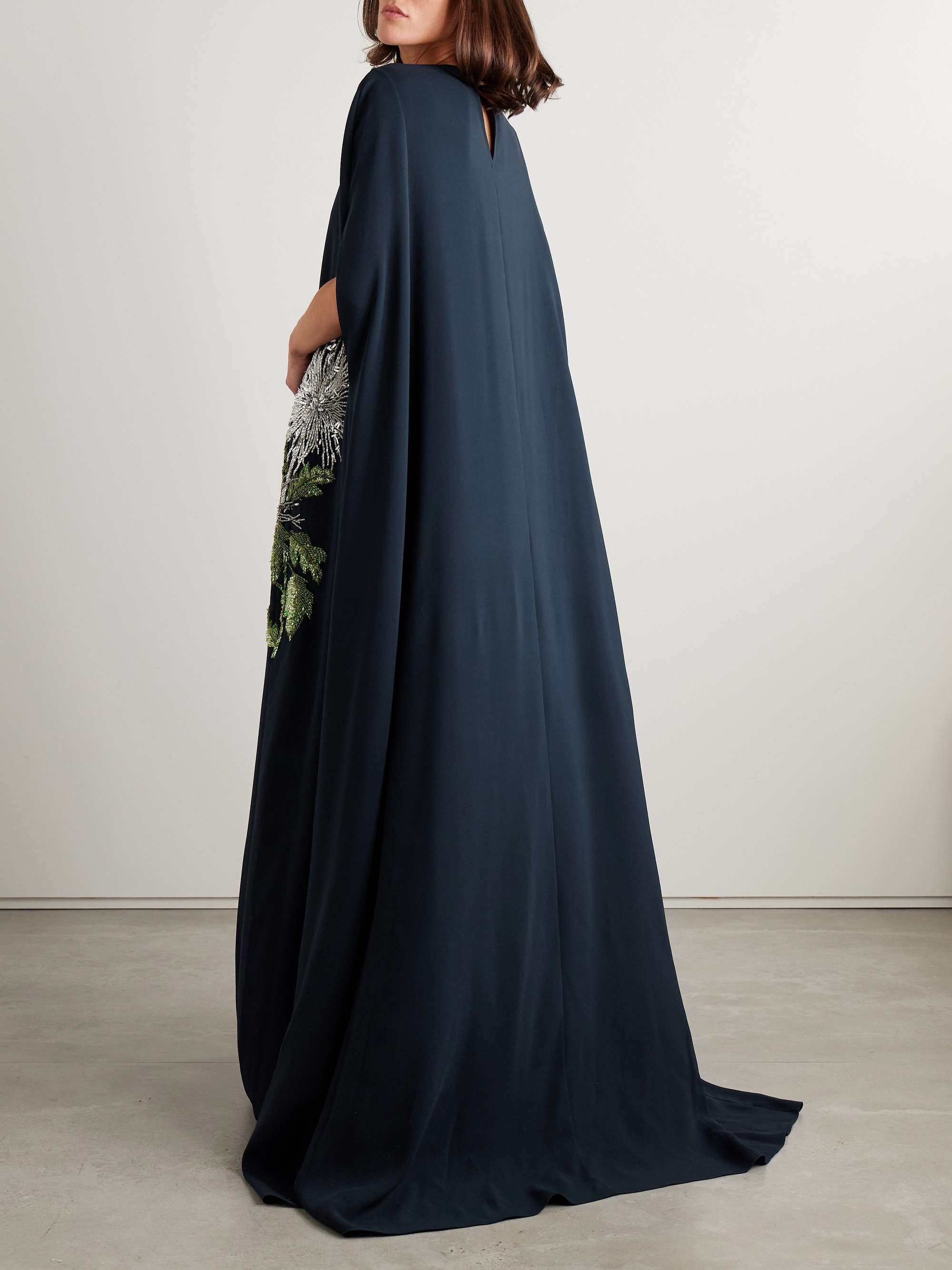Cape-effect embellished silk-blend crepe gown view
