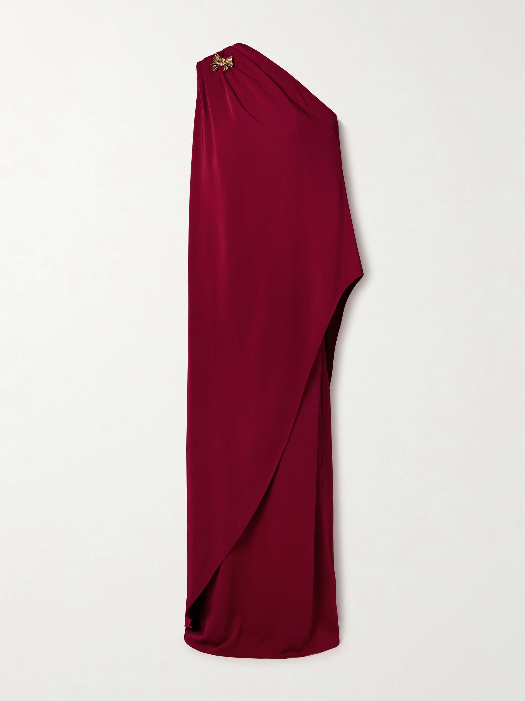 One-shoulder embellished draped cady gown view