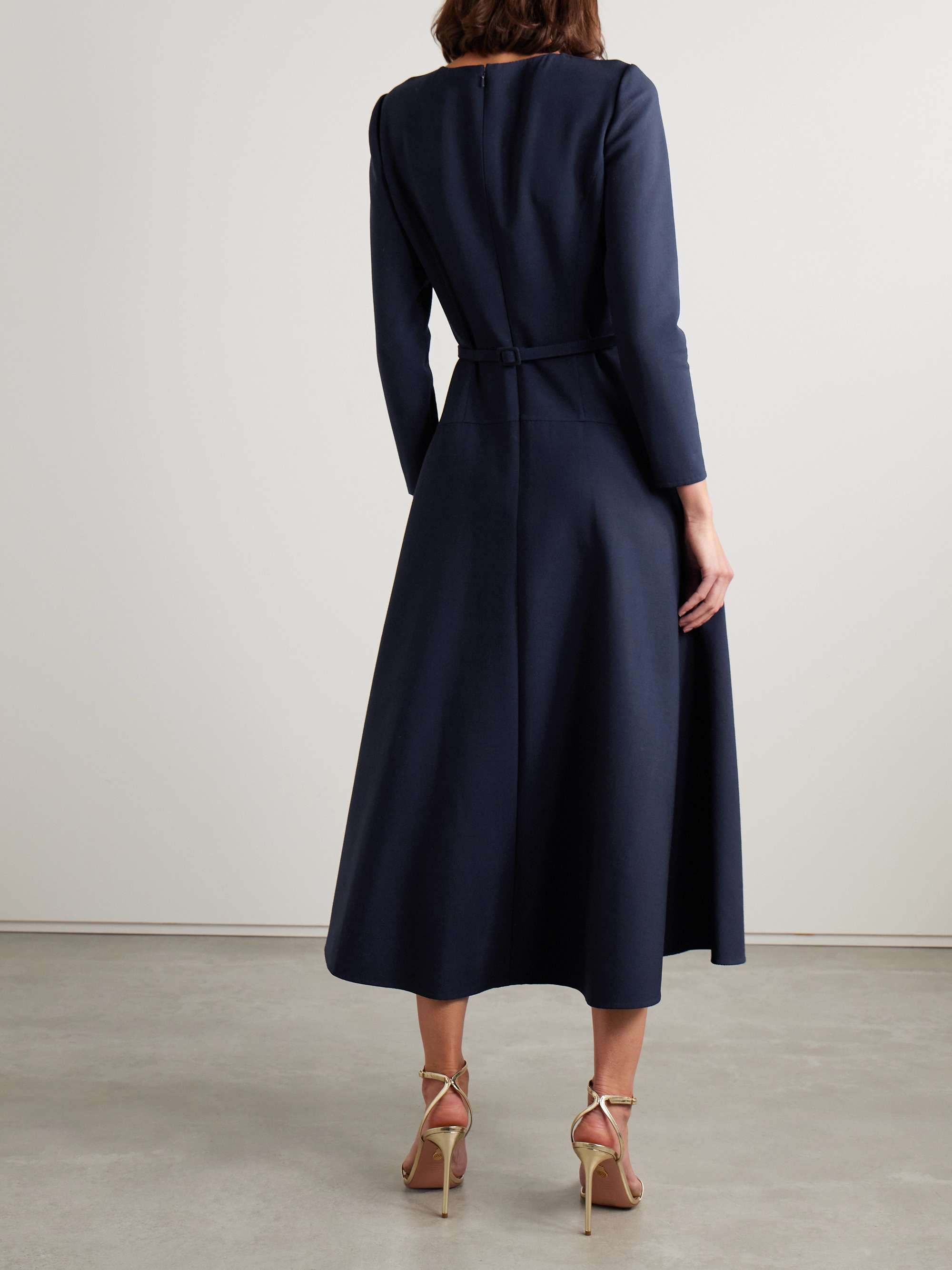 Belted embellished wool-blend midi dress view