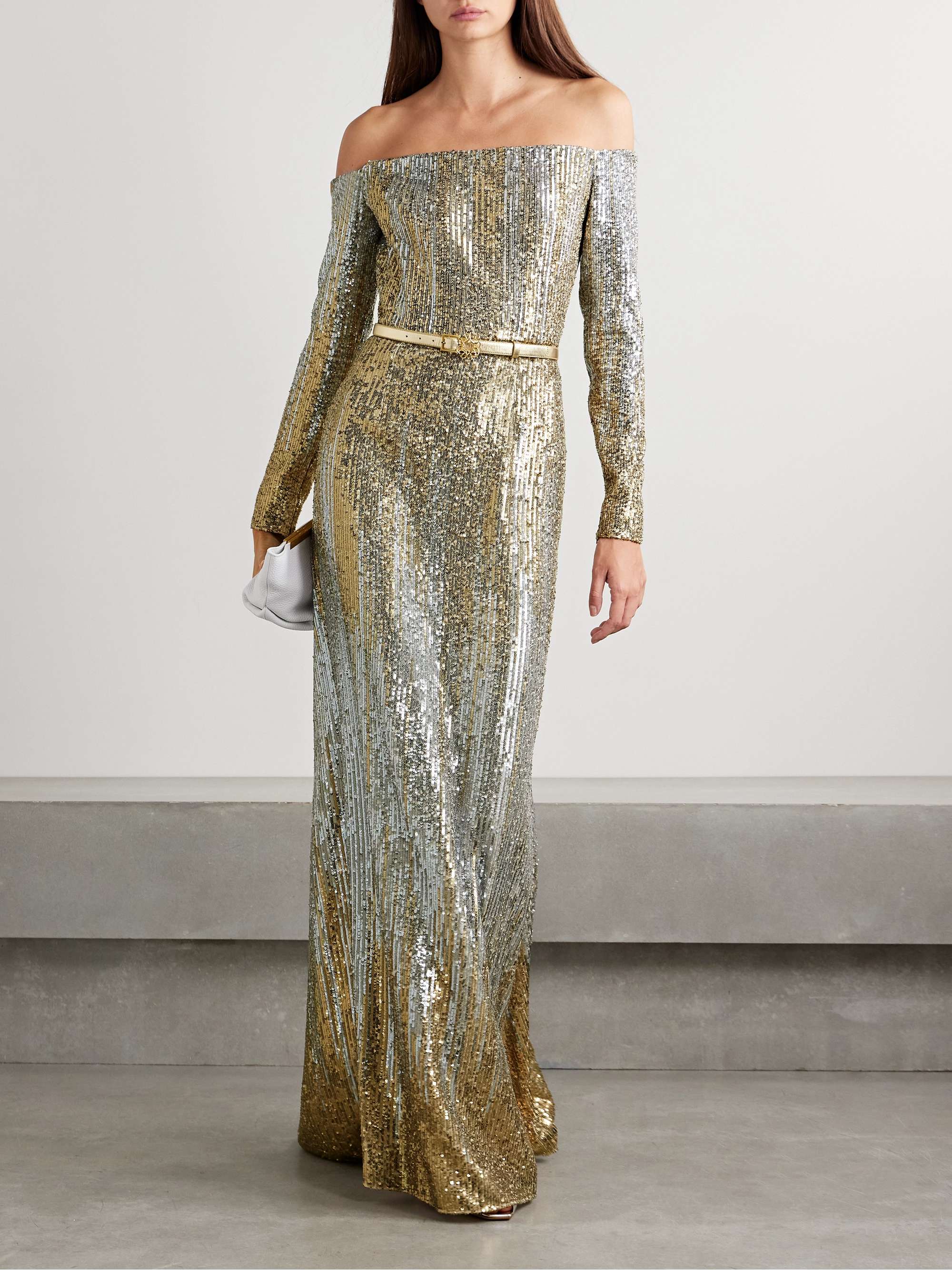 Off-the-shoulder sequin-embellished silk-blend tulle gown view