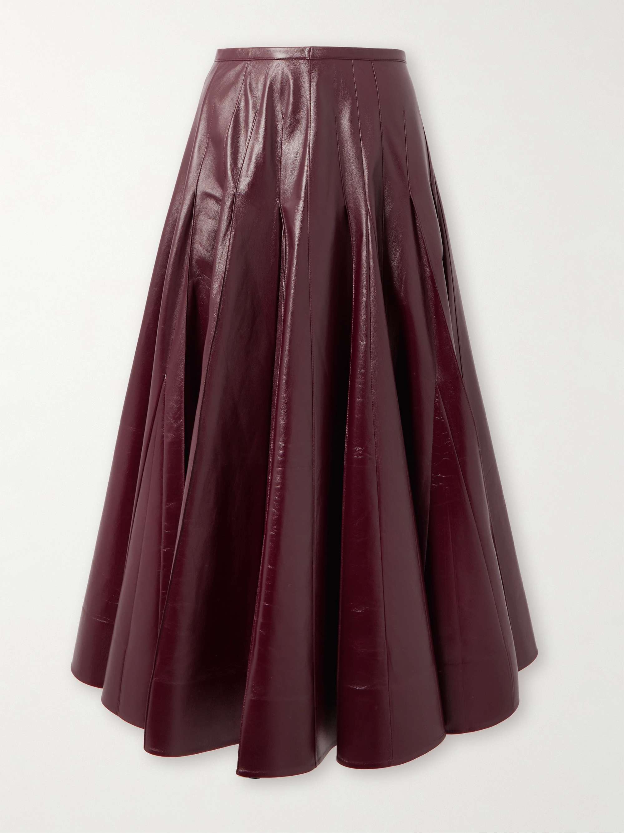 Pleated glossed-leather midi skirt view
