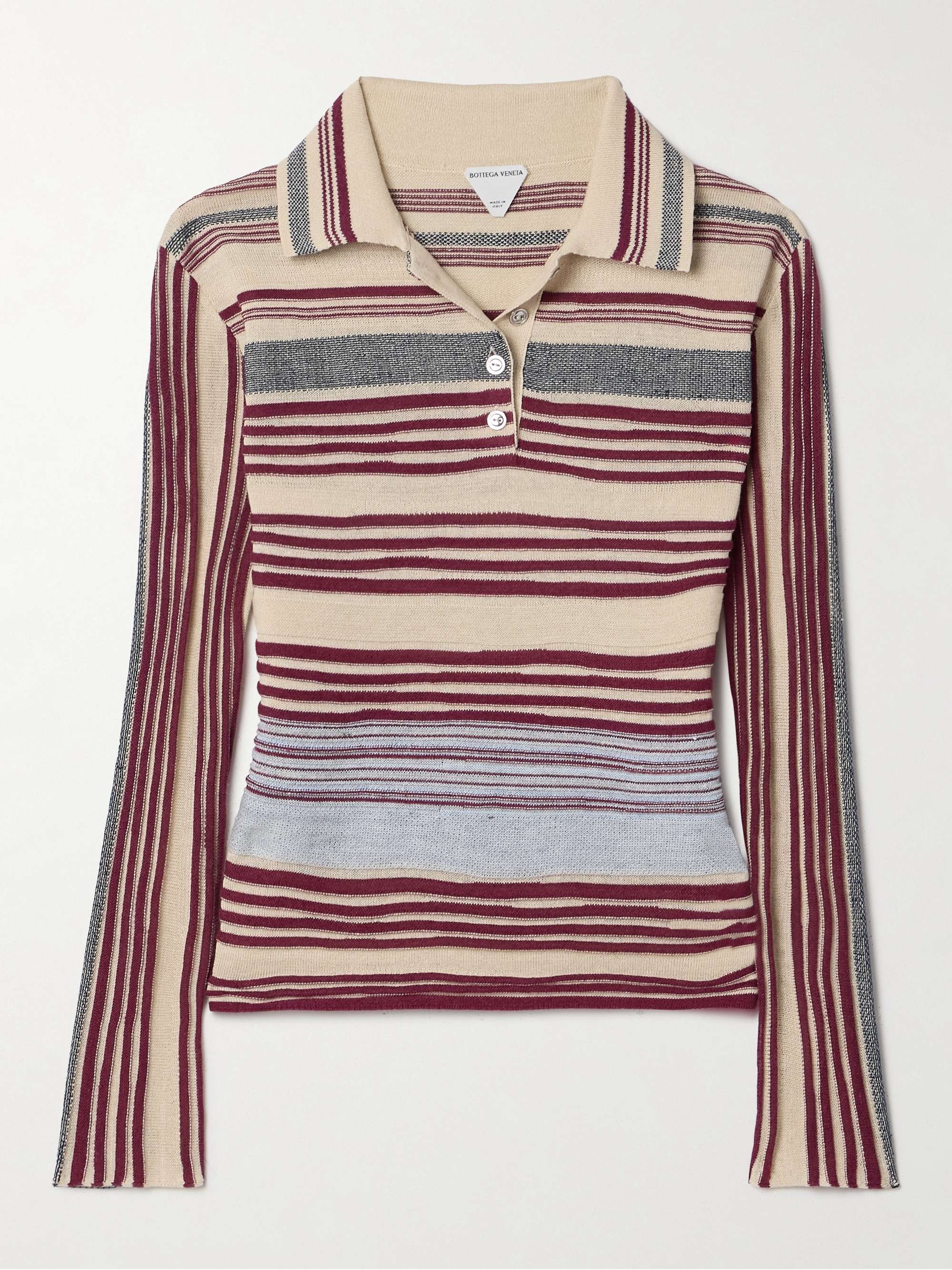 Striped jacquard-knit linen-blend polo sweater view