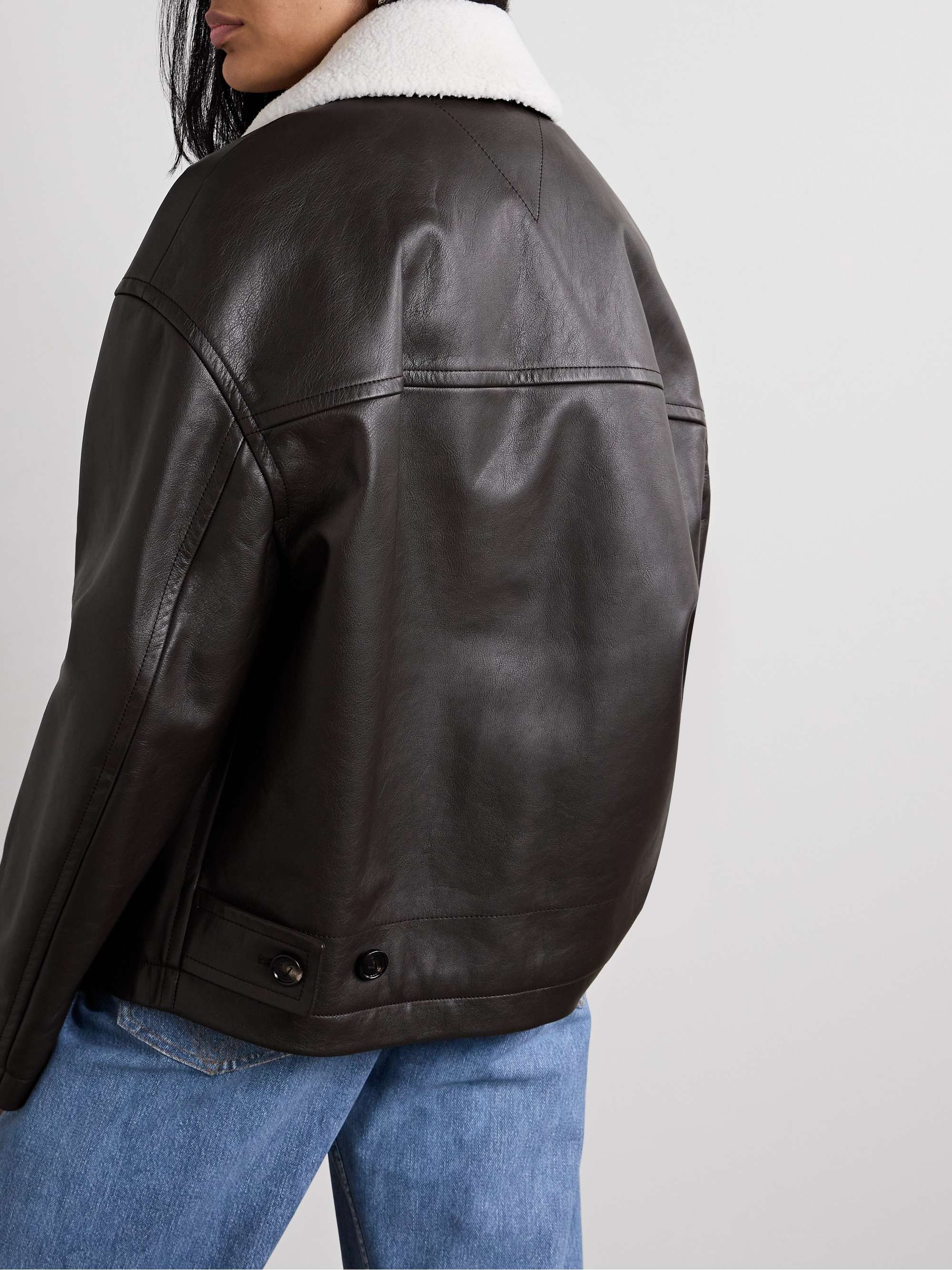Shearling-trimmed leather jacket view