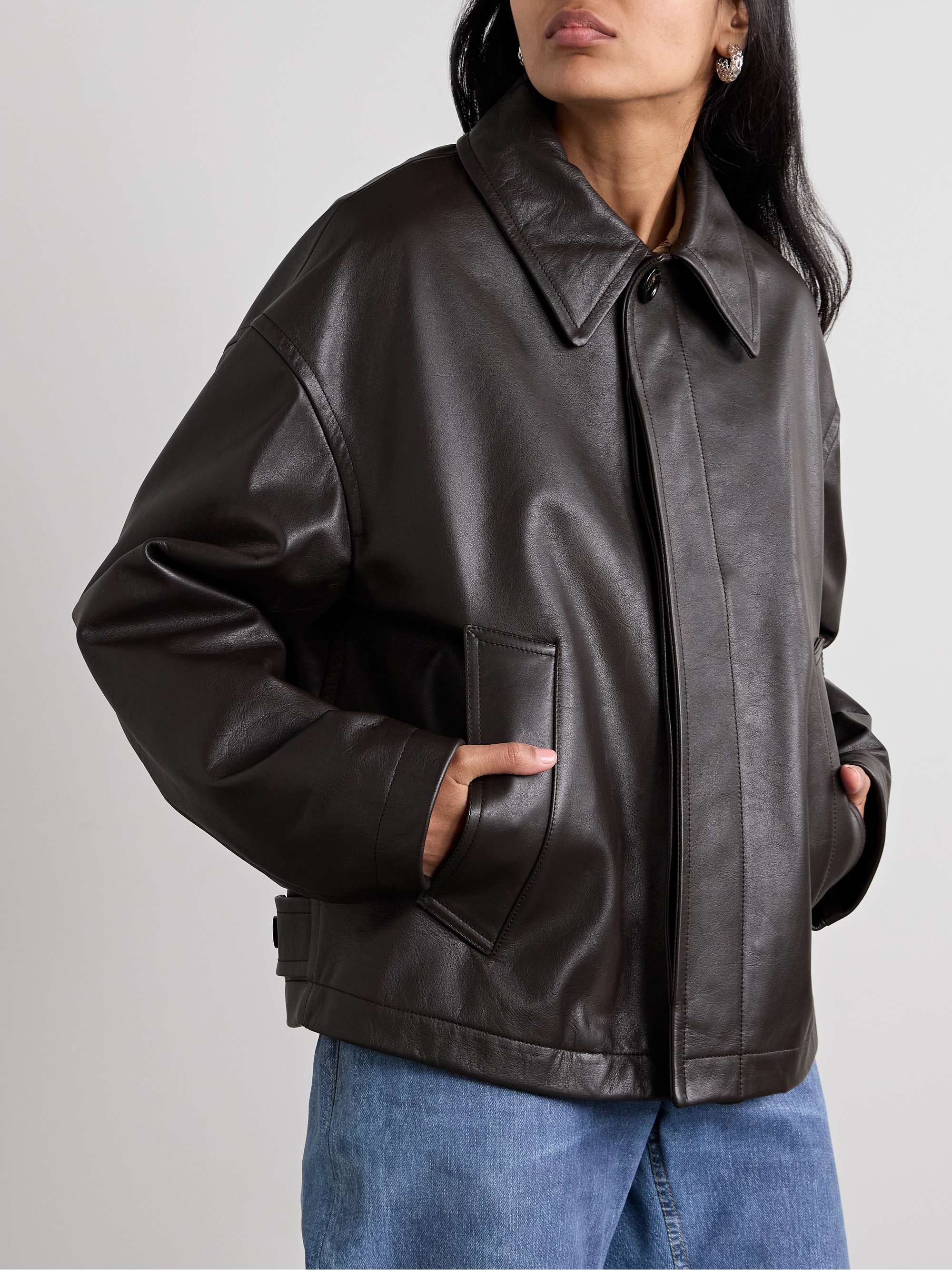 Shearling-trimmed leather jacket view