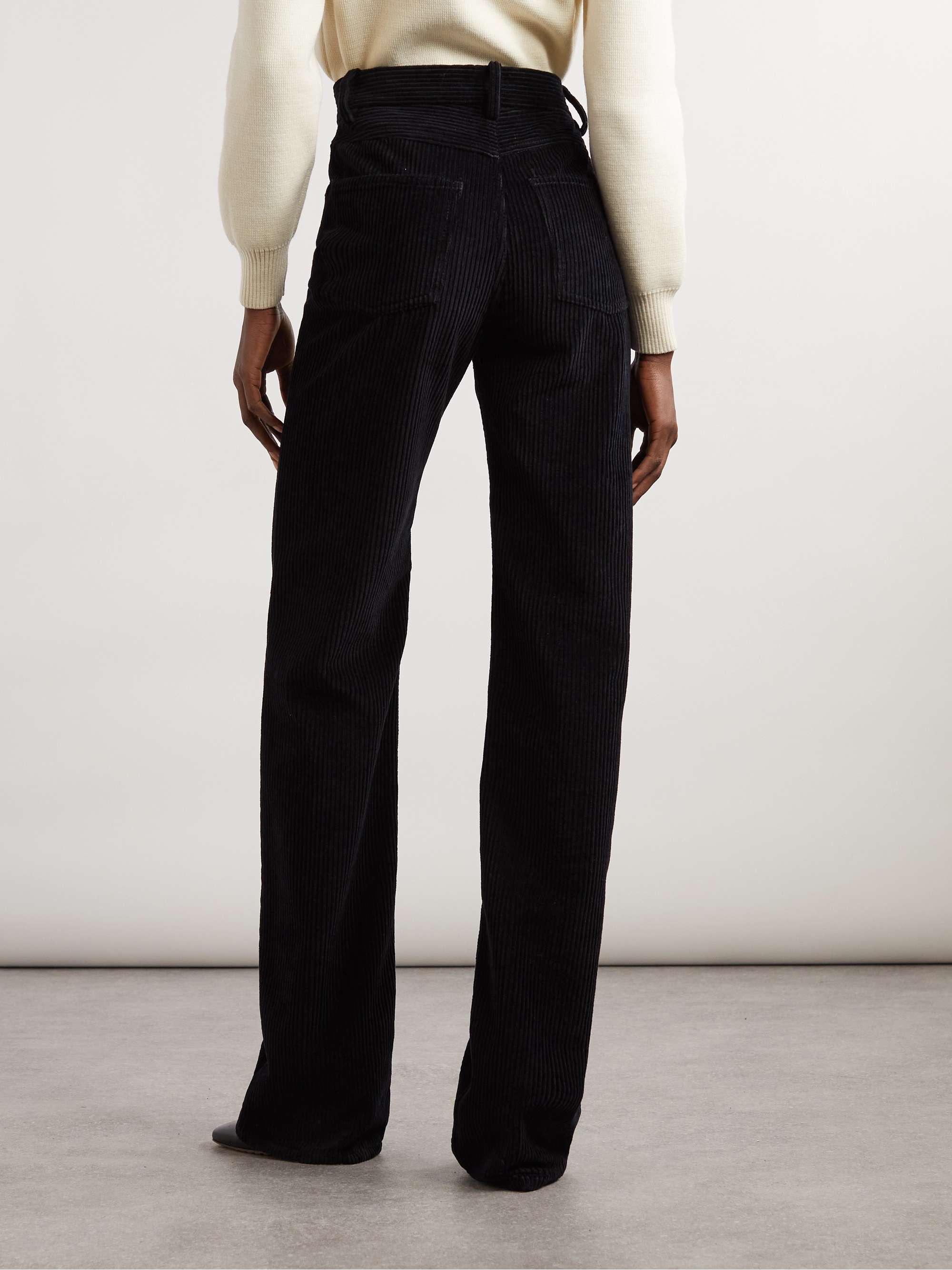 Leather-trimmed cotton-corduroy straight-leg pants view