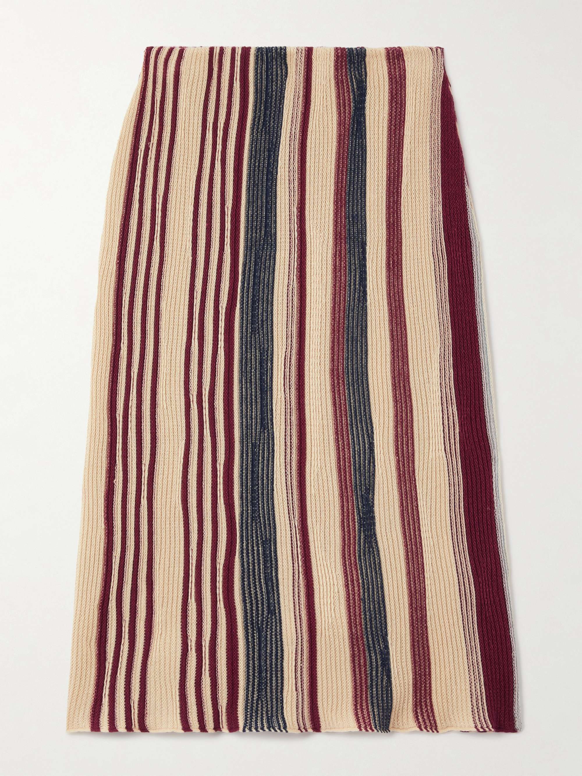 Striped ribbed linen and cotton-blend midi skirt view