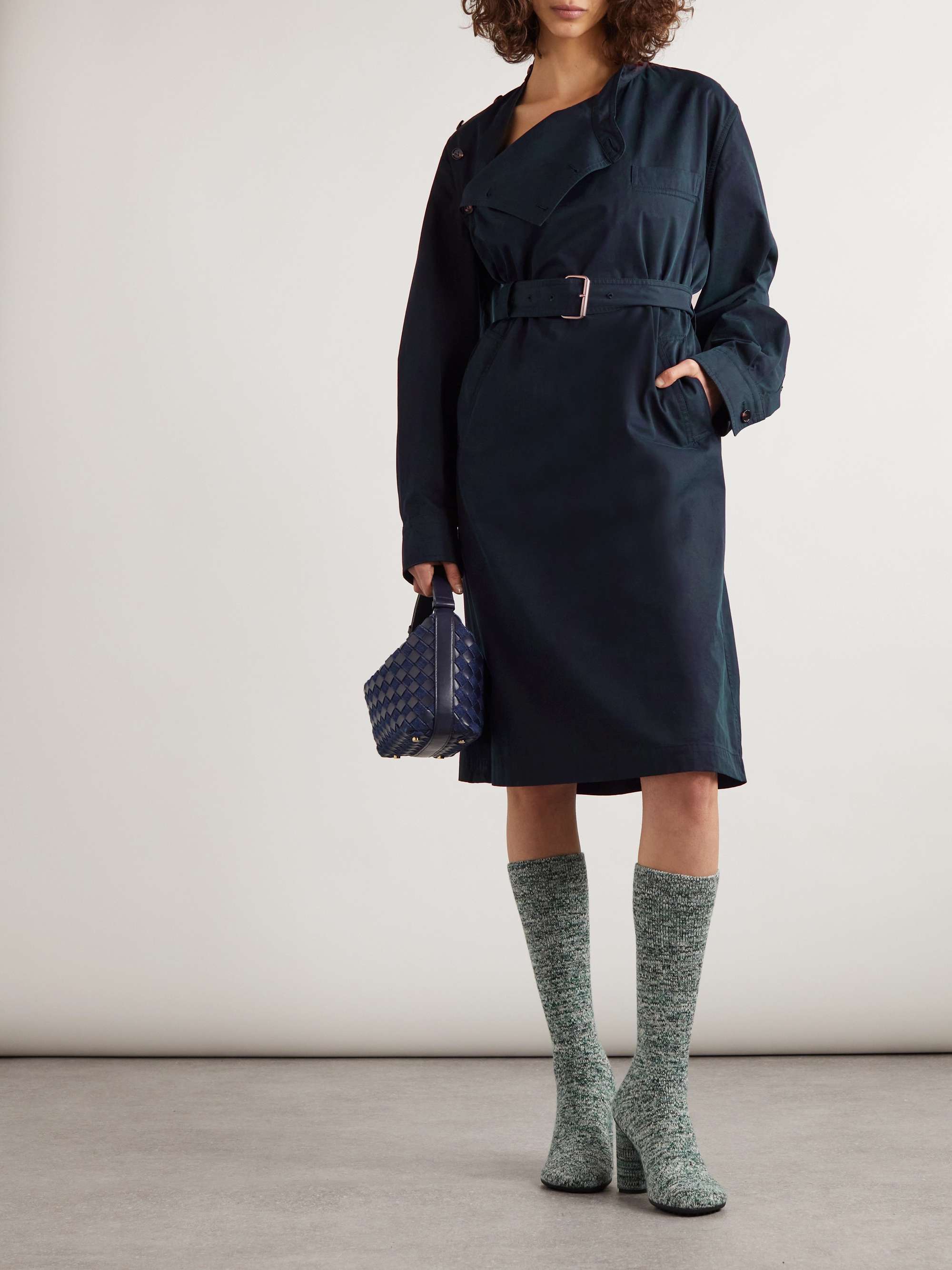 Belted cotton-twill midi dress view