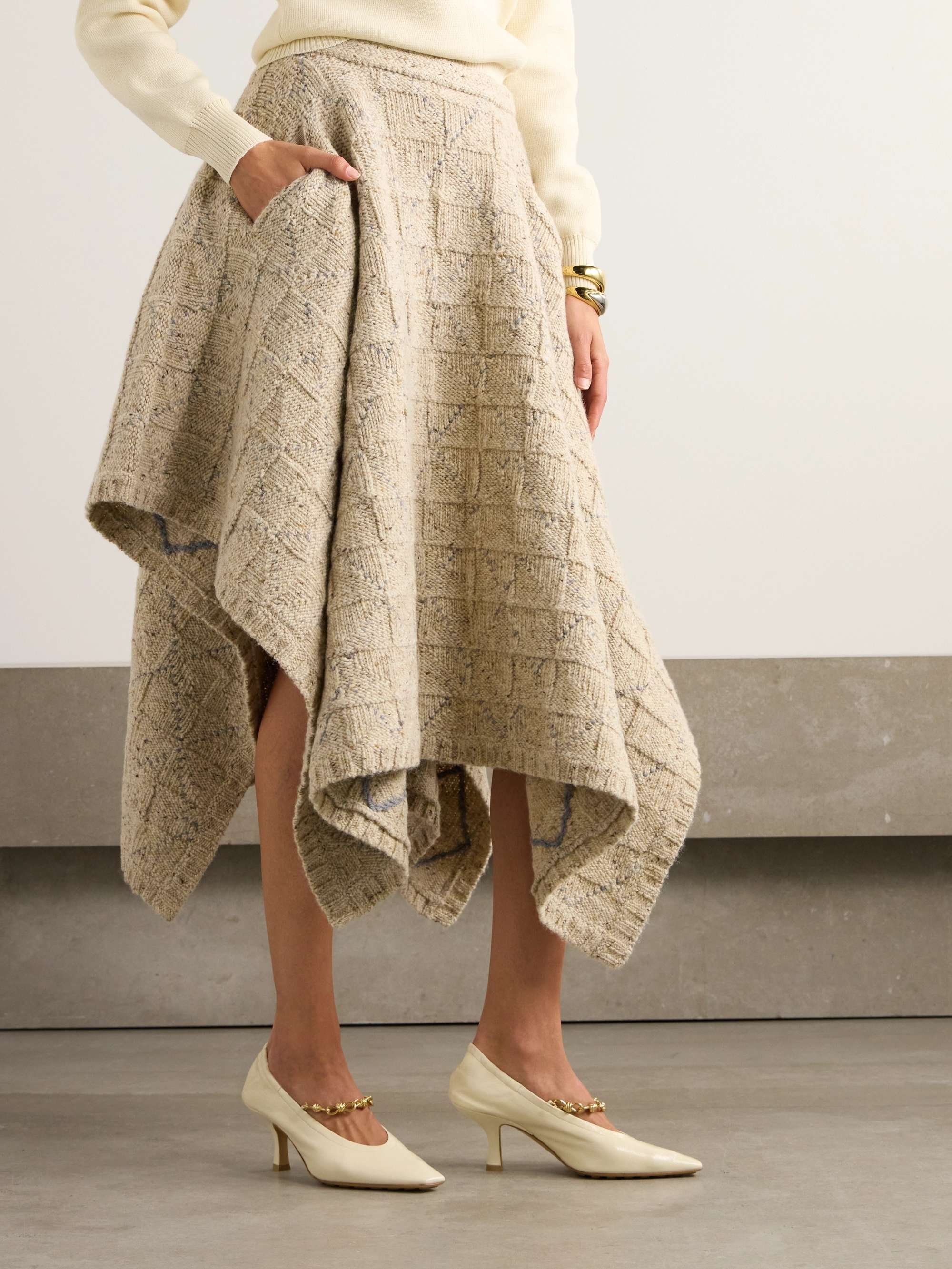 Checked knitted wool midi skirt view
