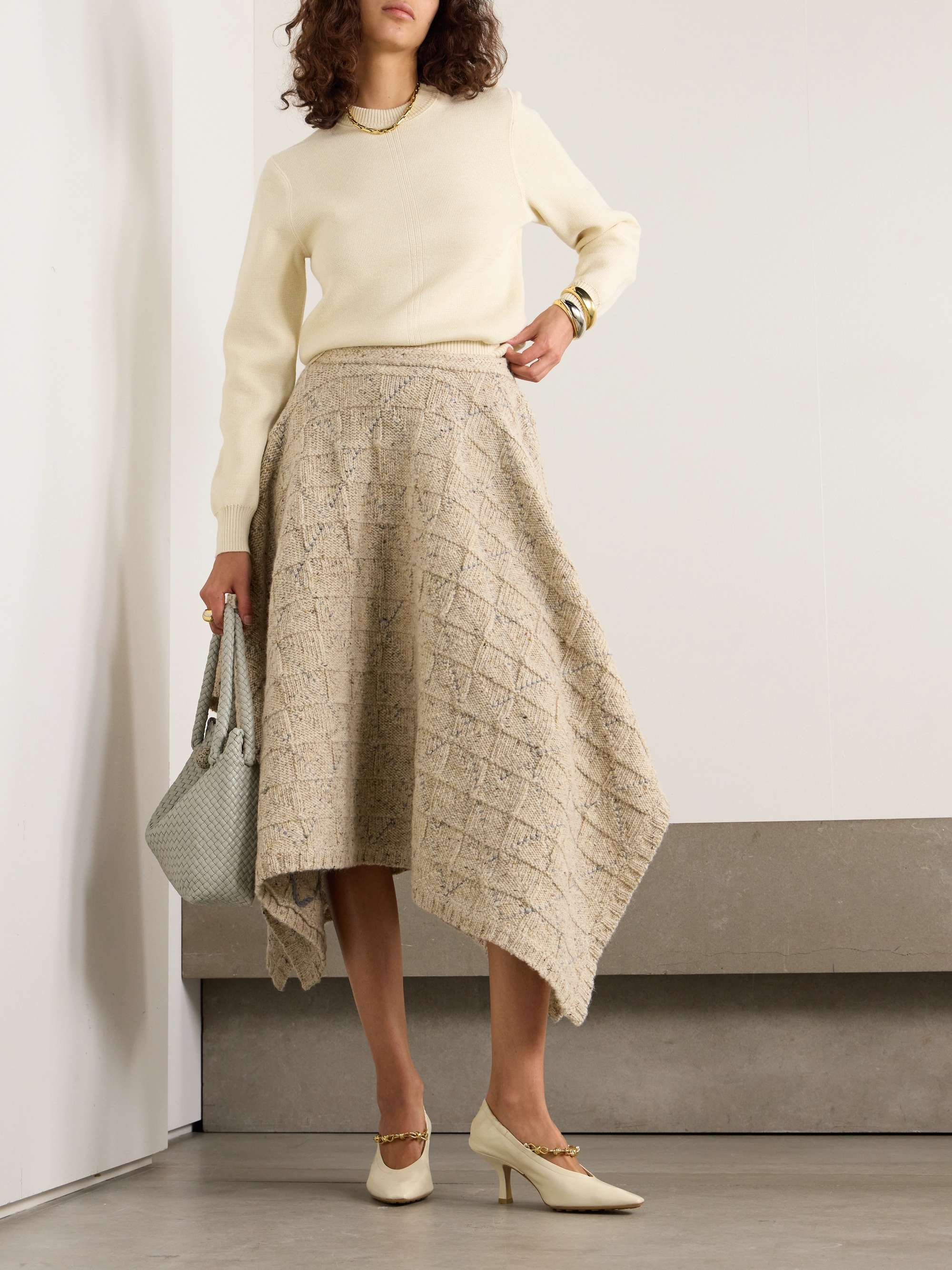 Checked knitted wool midi skirt view