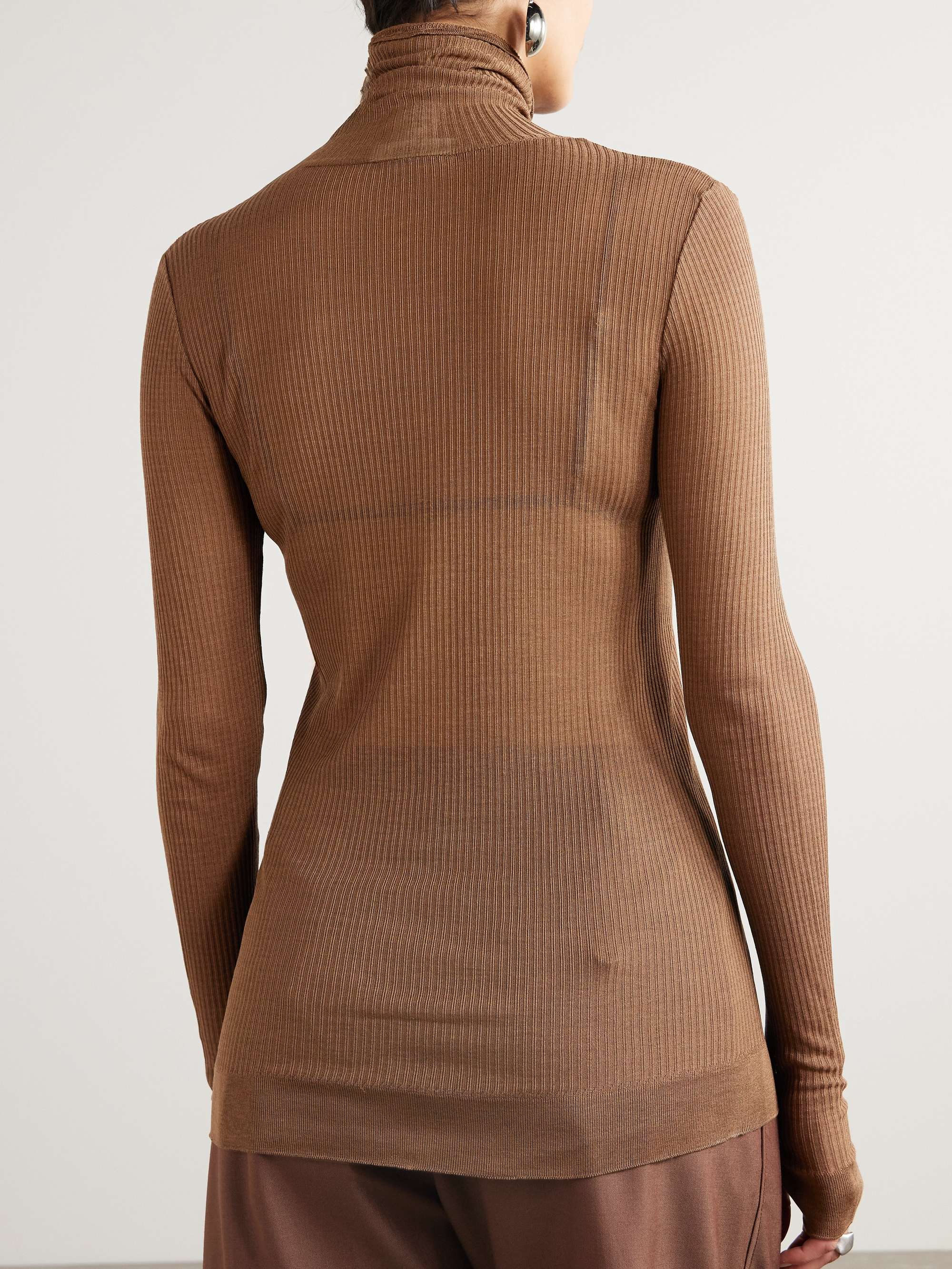 Seamless ribbed-knit turtleneck top view