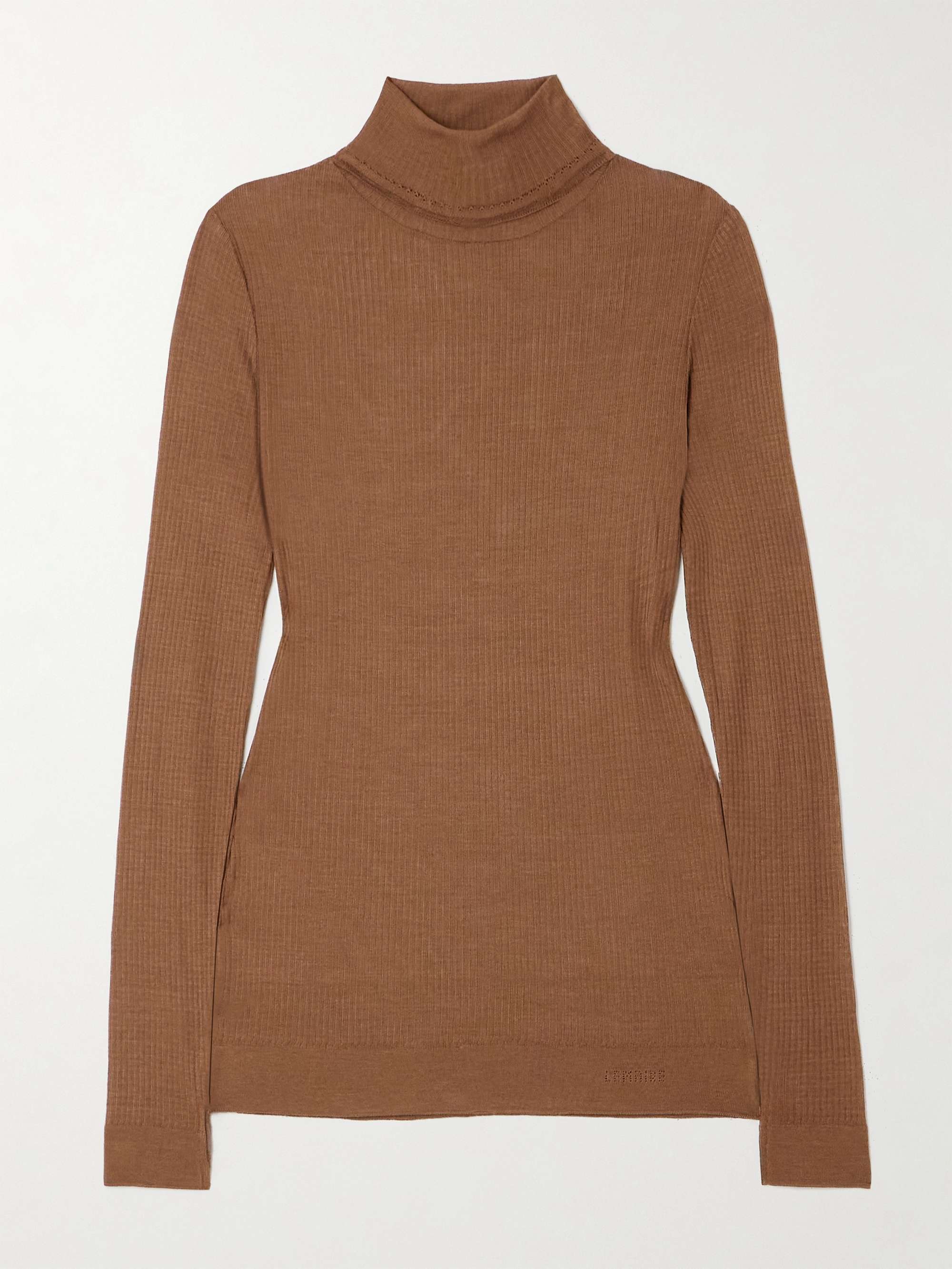 Seamless ribbed-knit turtleneck top view
