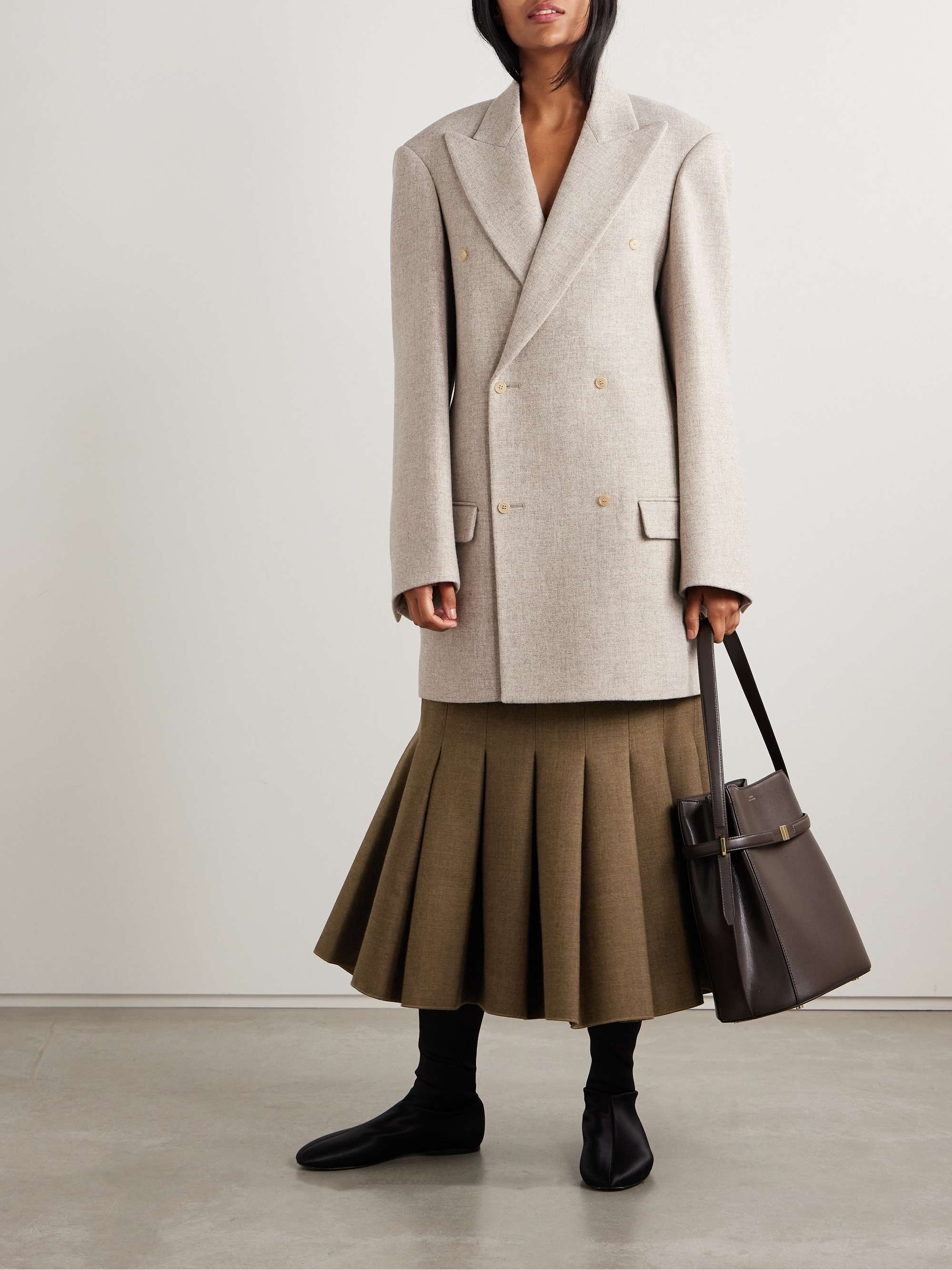 Pleated wool-twill midi skirt view