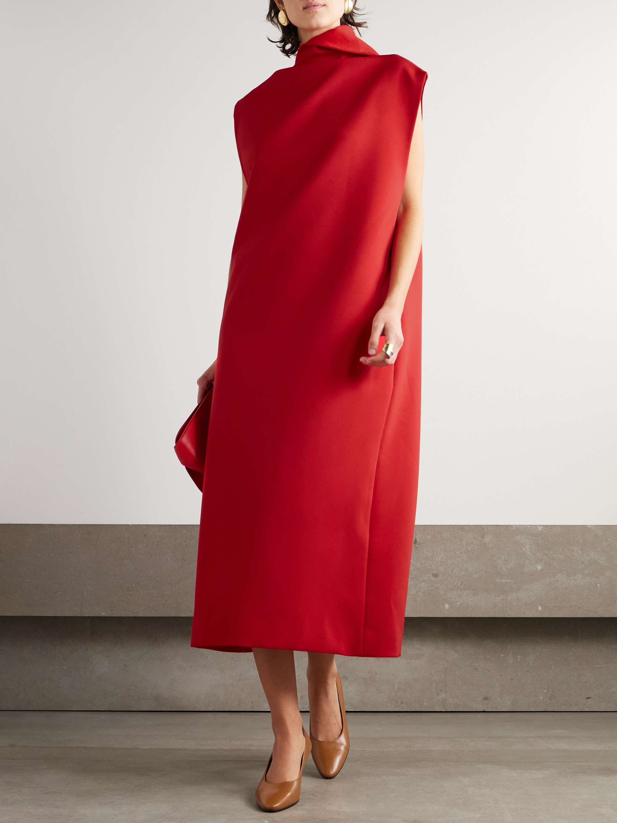 Scarf-detailed crepe midi dress view