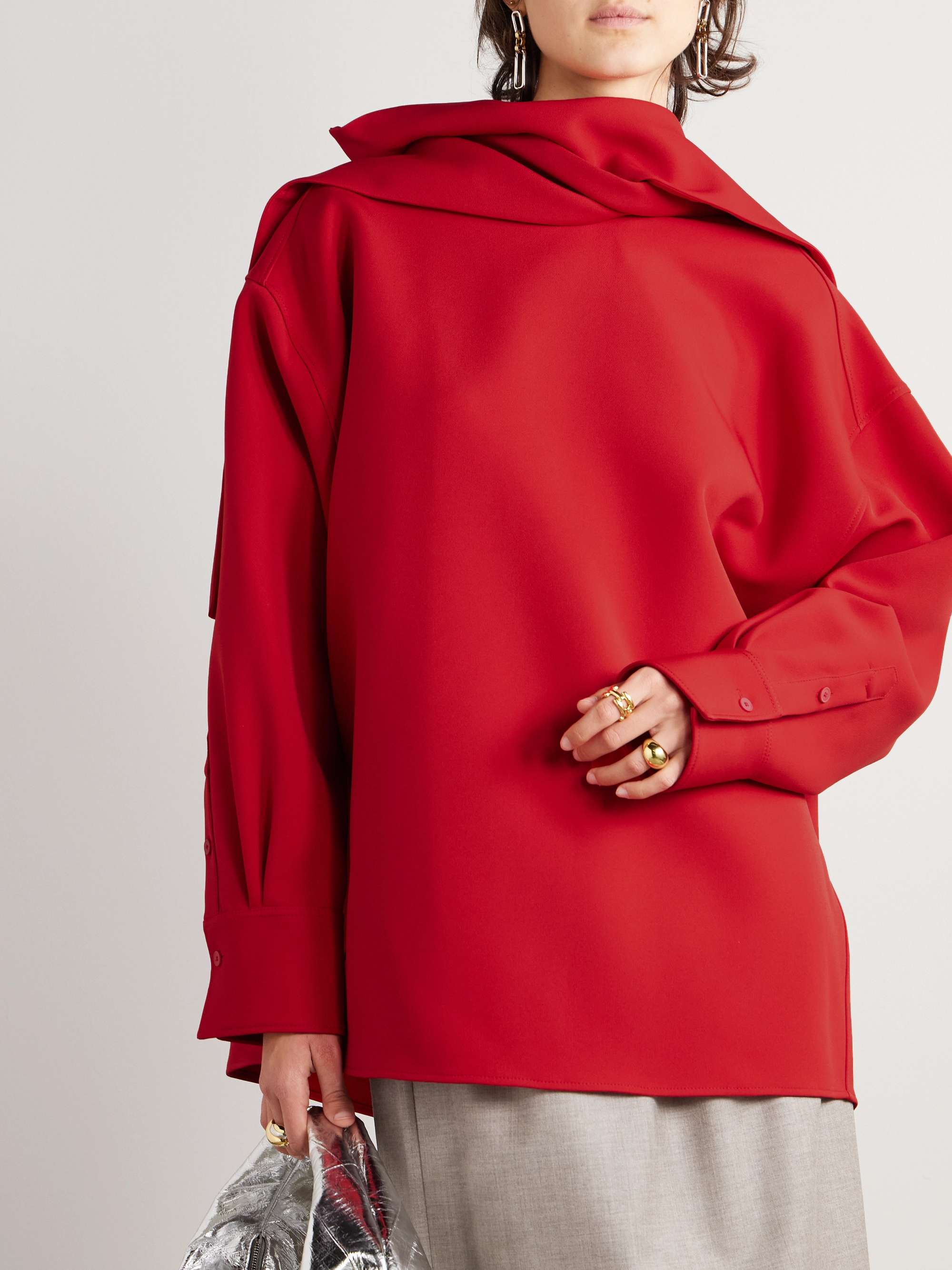 Scarf-detailed twill blouse view