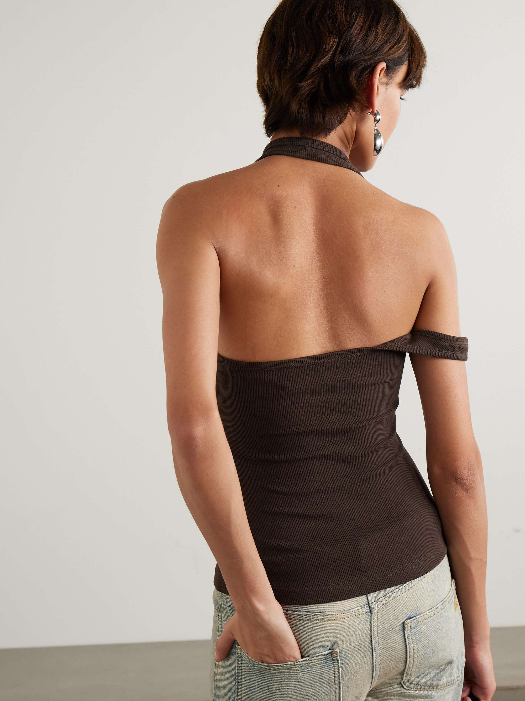 Asymmetric embroidered ribbed stretch cotton-jersey tank view