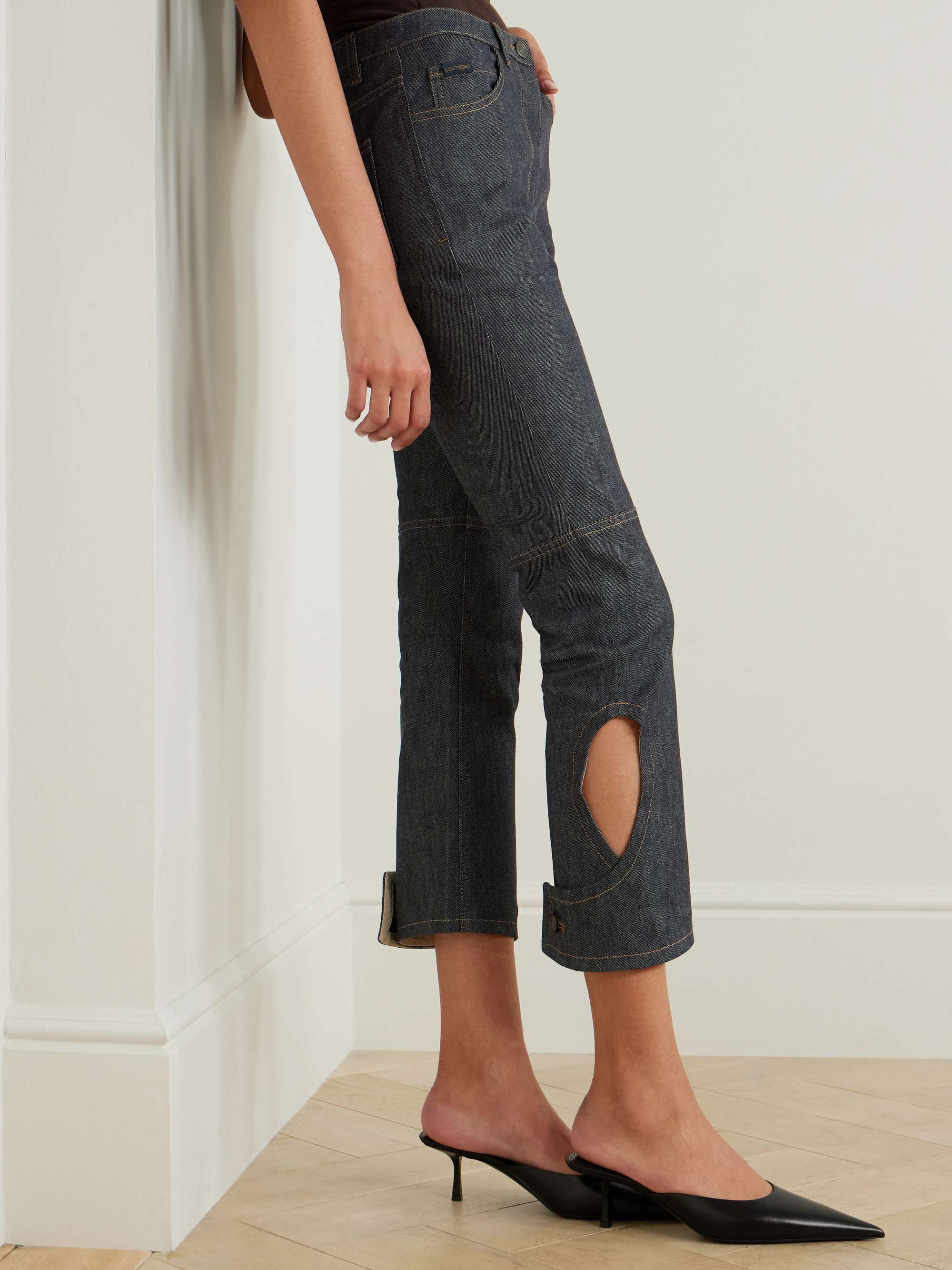 Reversed cropped cutout high-rise flared jeans view