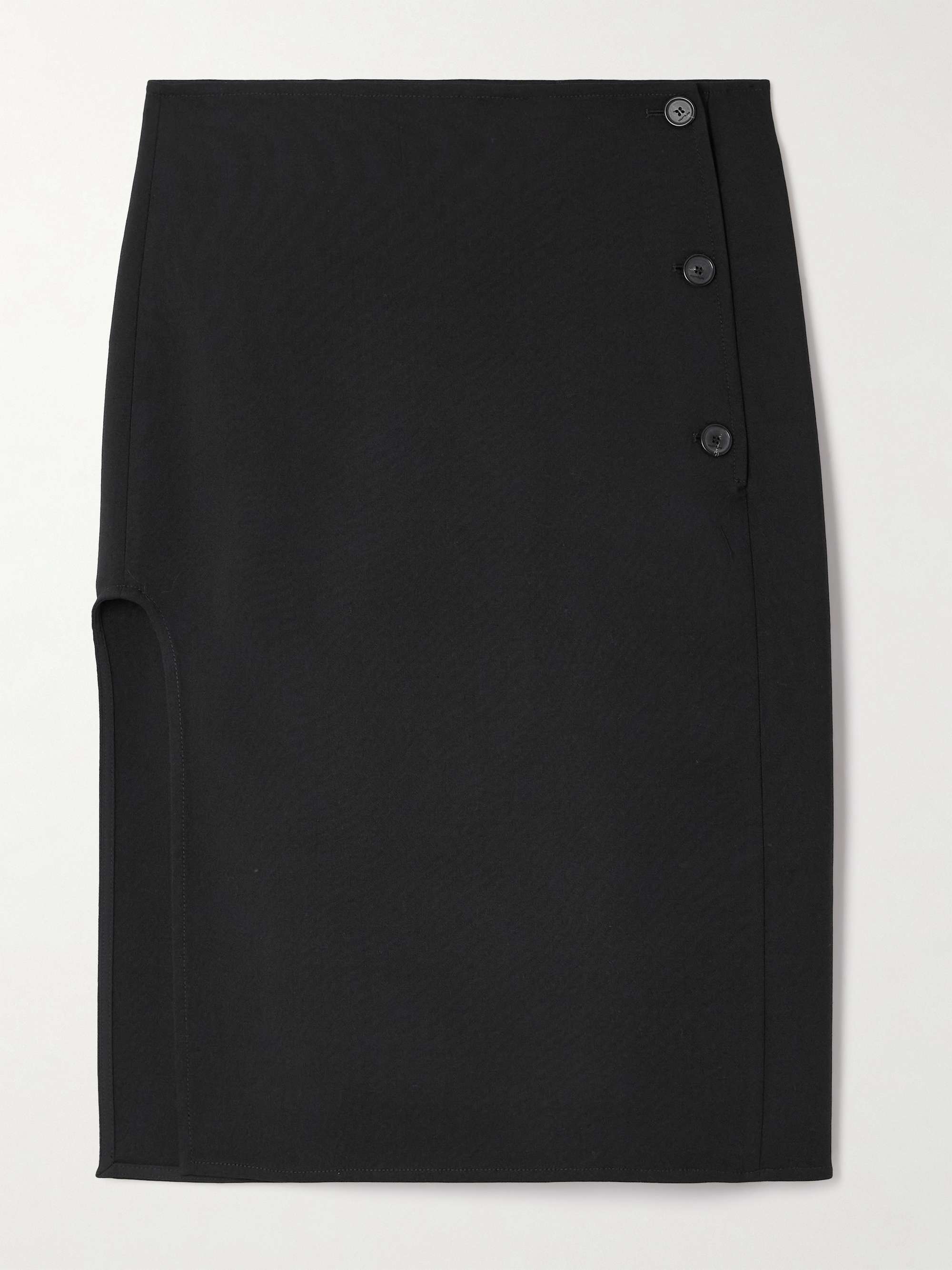 Wrap-effect wool-blend crepe midi skirt view