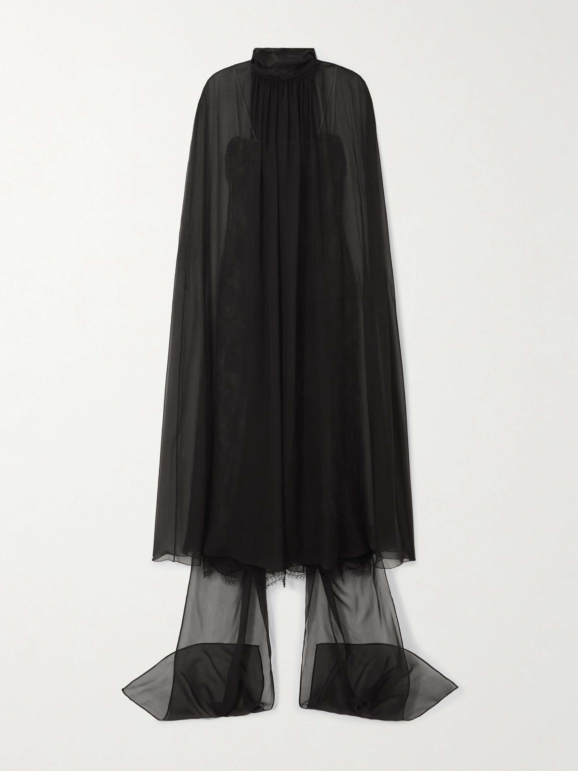 Cape-effect Leavers lace and silk-chiffon midi dress view