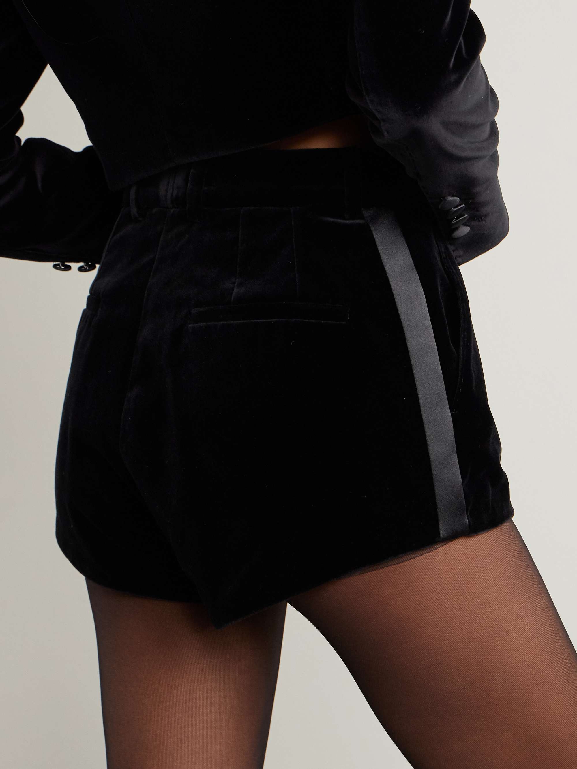 Satin-trimmed cotton-blend velvet shorts view