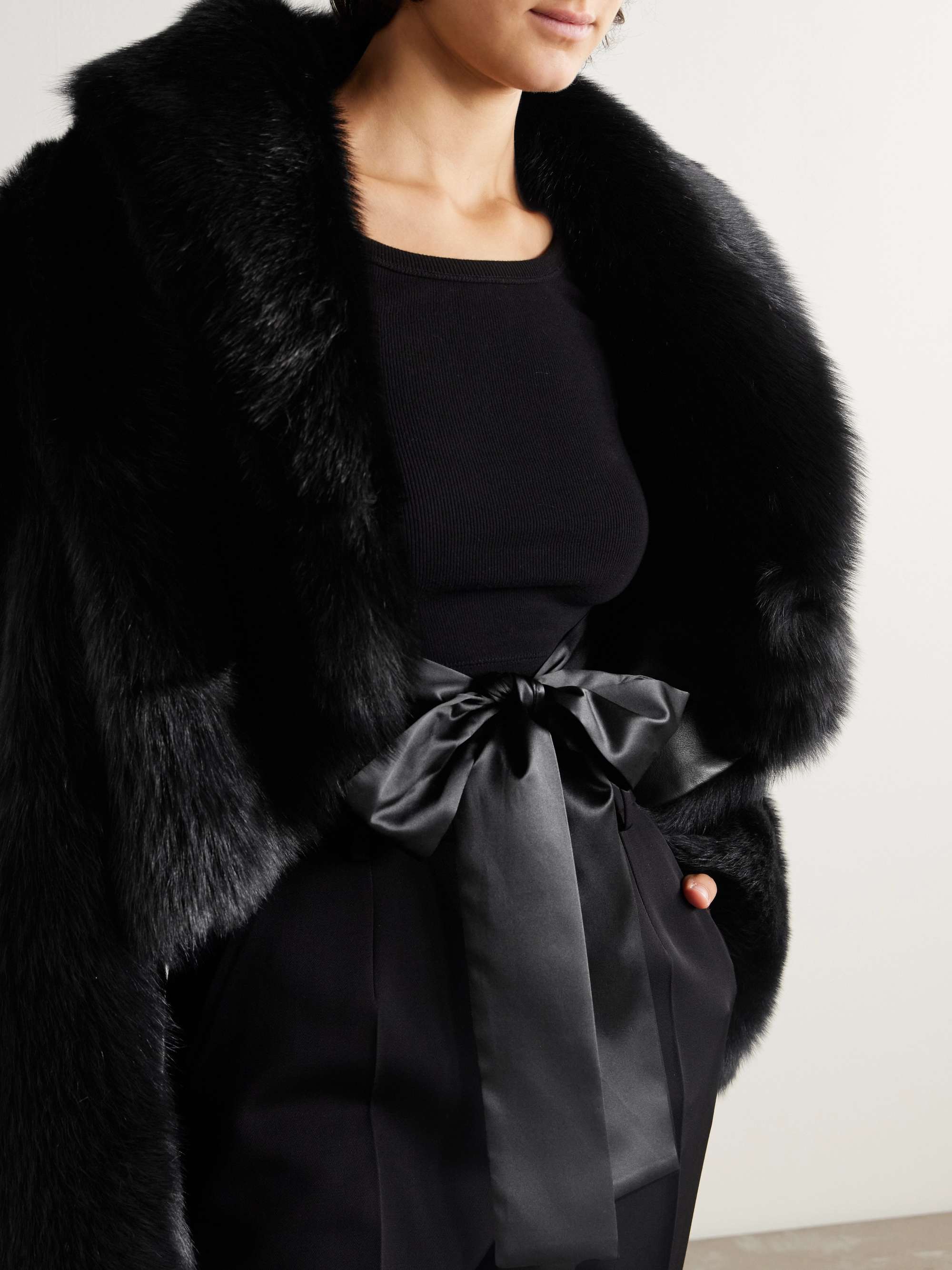 Cropped satin-trimmed shearling jacket view