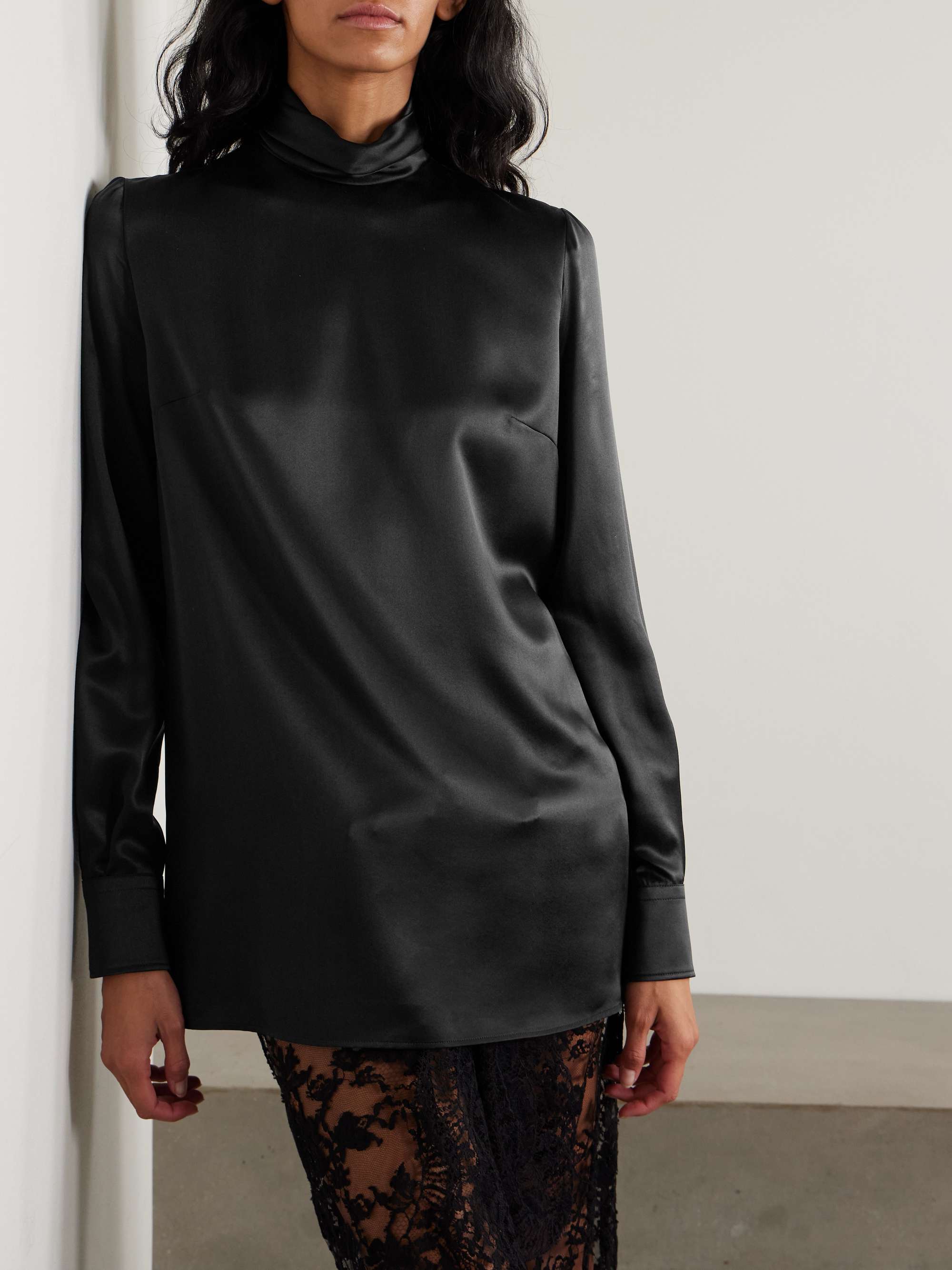 Silk-satin turtleneck top view