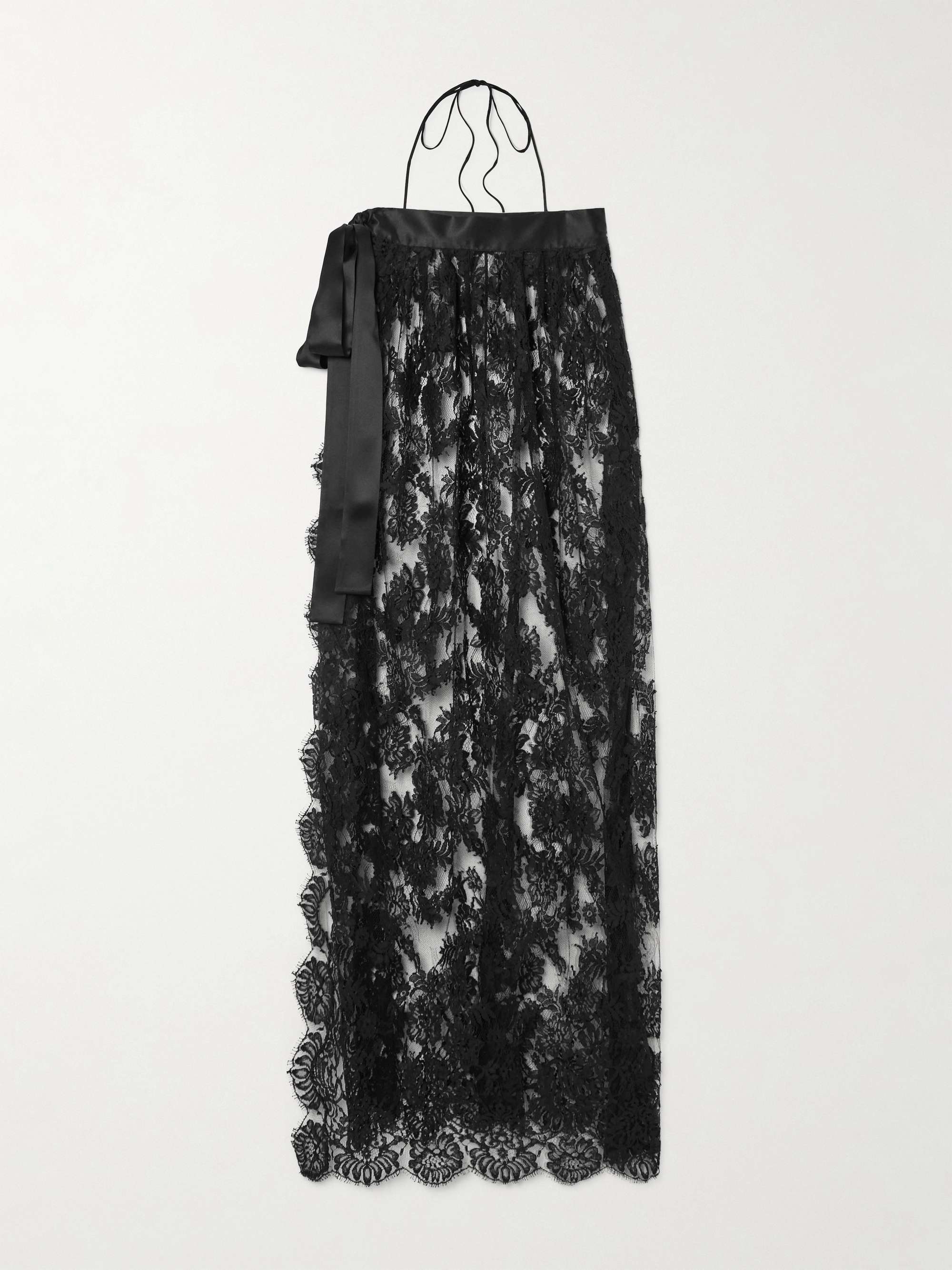 Halterneck satin-trimmed cotton-blend lace midi wrap dress view