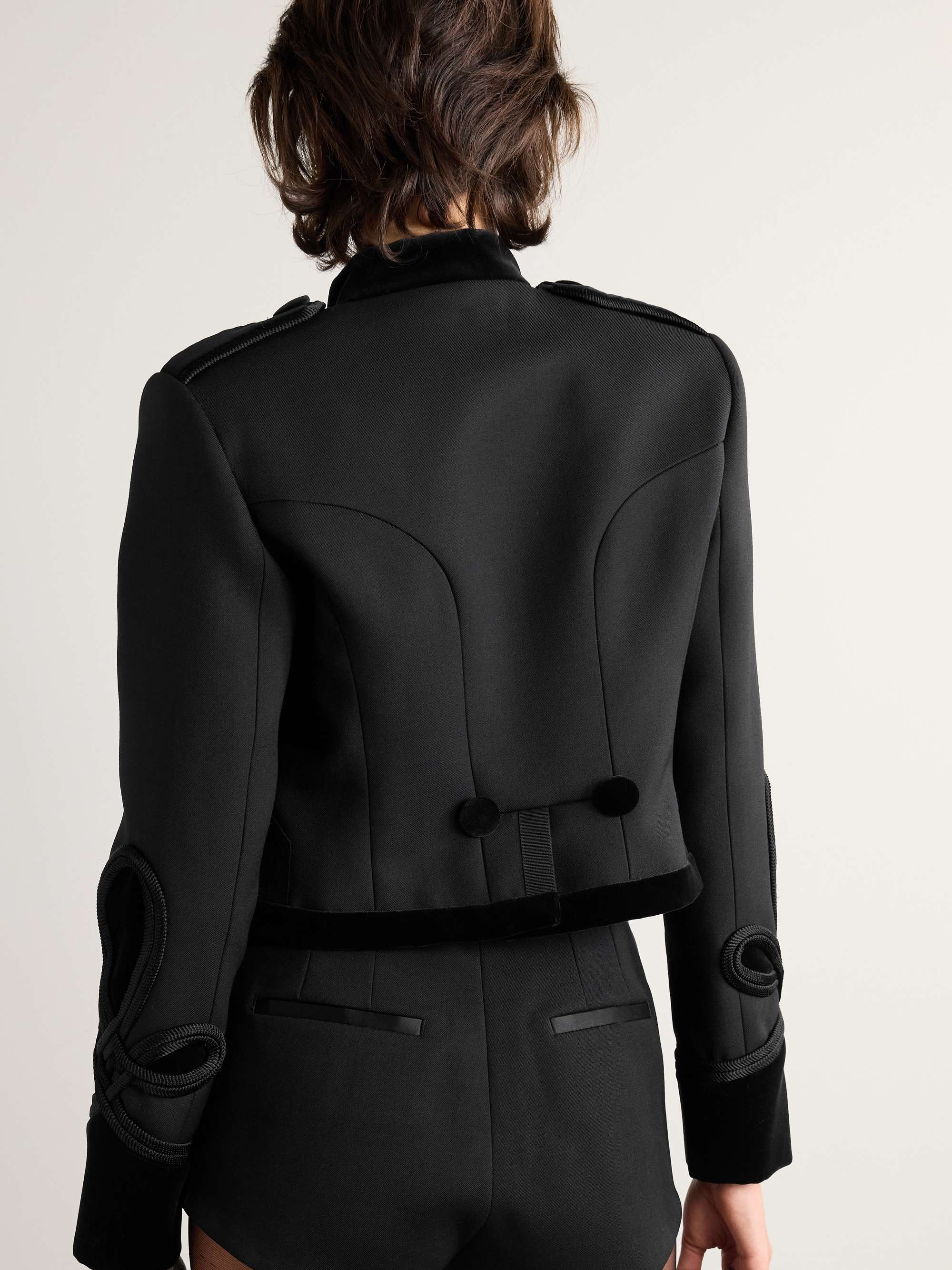 Embroidered velvet-trimmed wool-blend gabardine jacket view