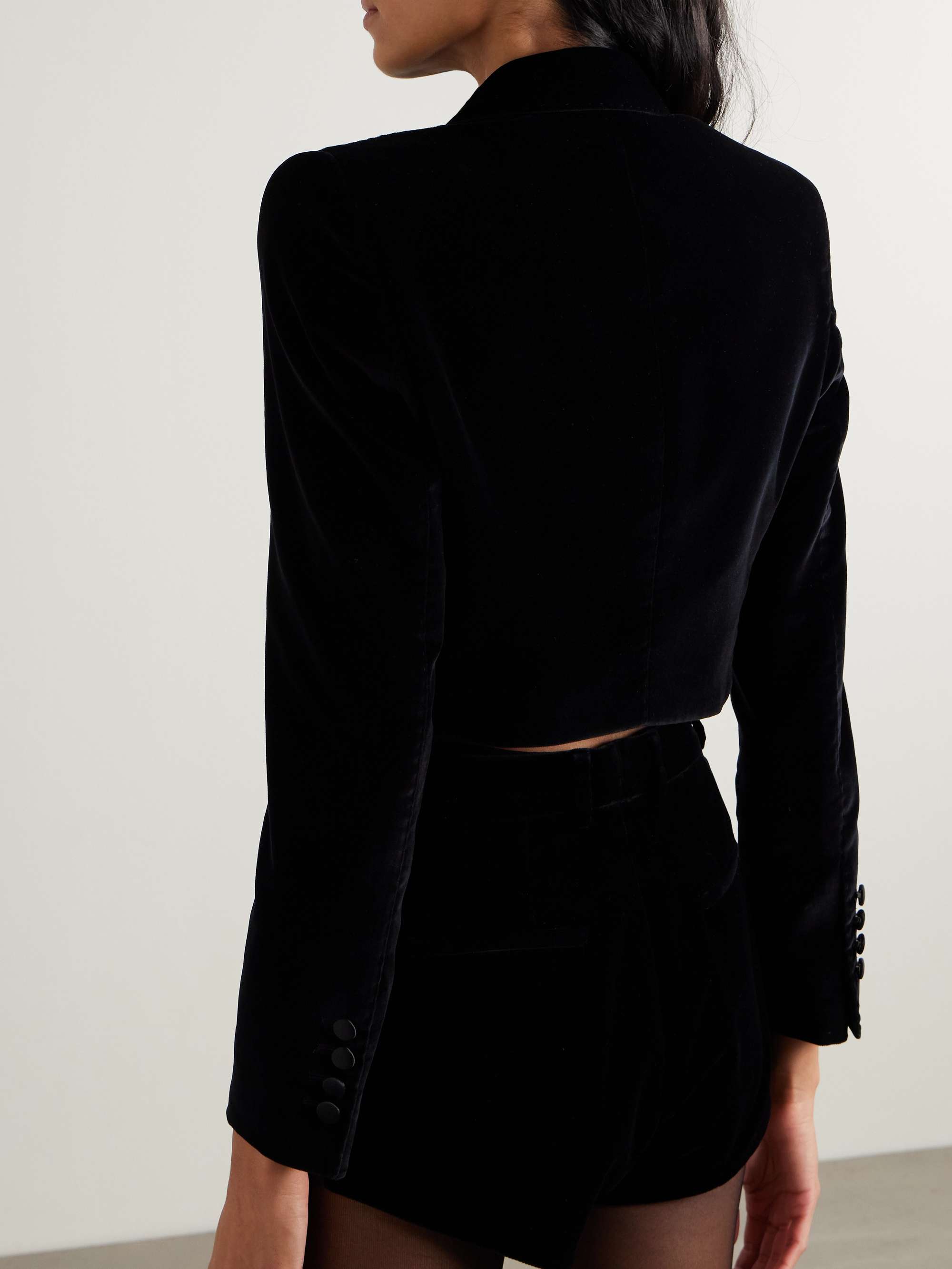 Cropped double-breasted satin-trimmed velvet blazer view