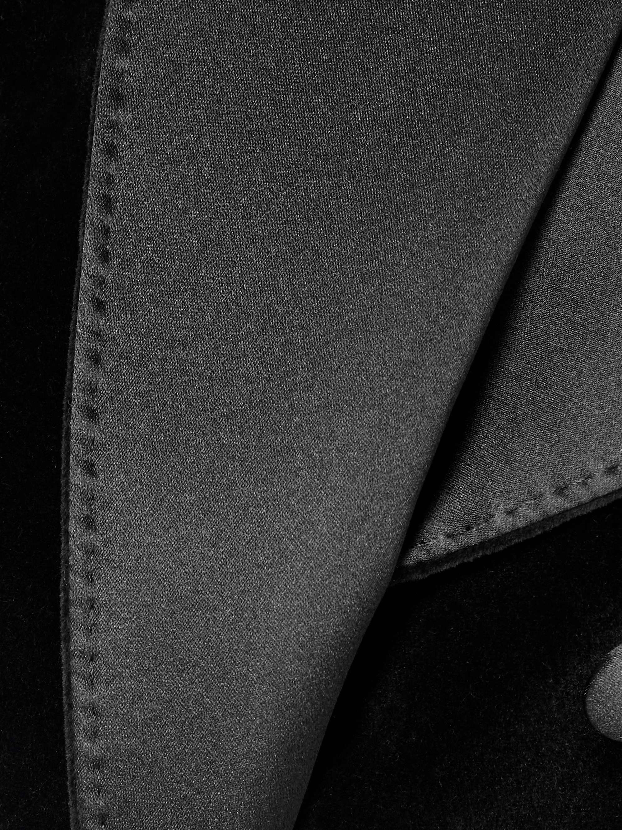 Cropped double-breasted satin-trimmed velvet blazer view