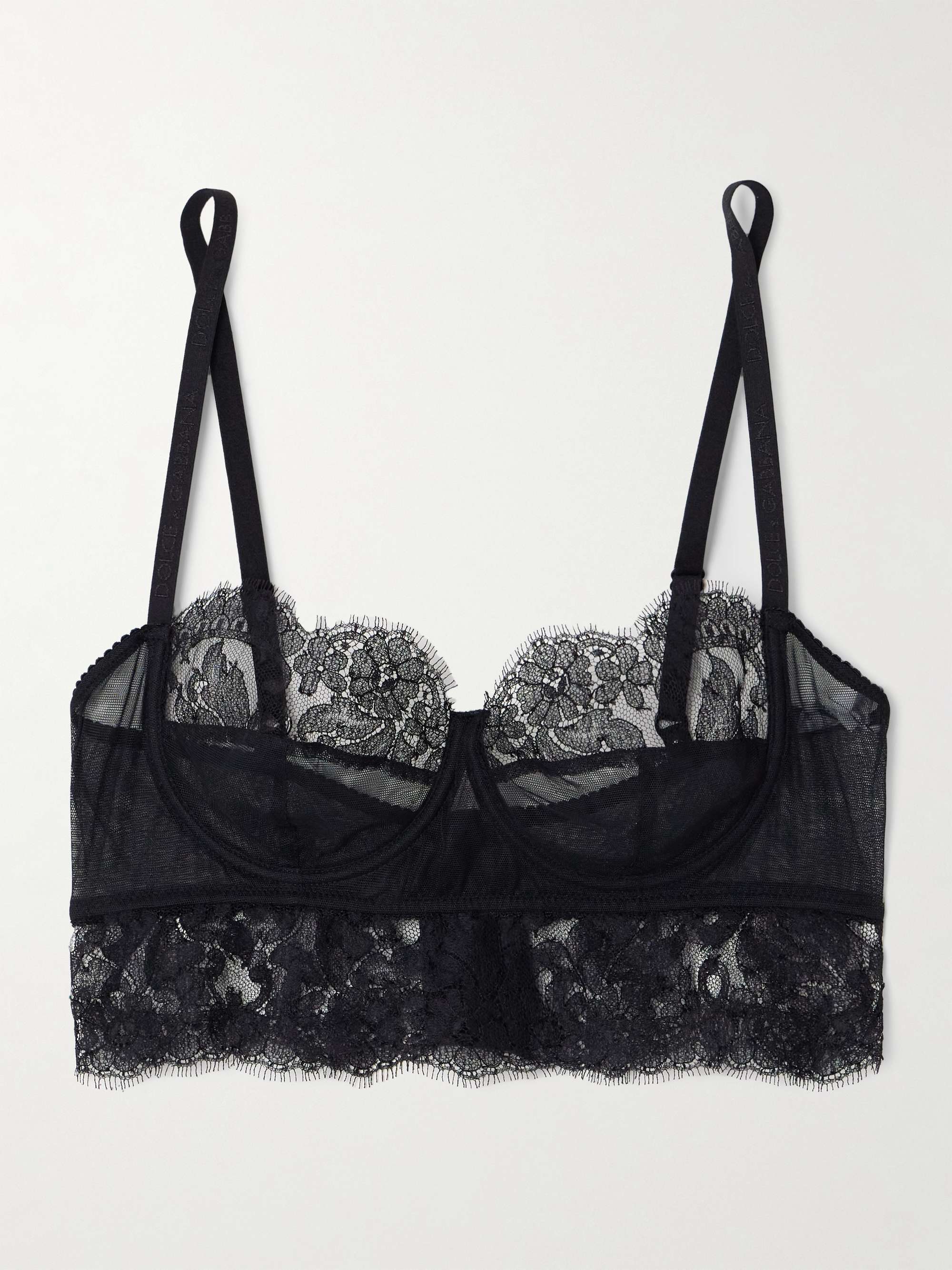 Chantilly lace-trimmed tulle underwired bralette view