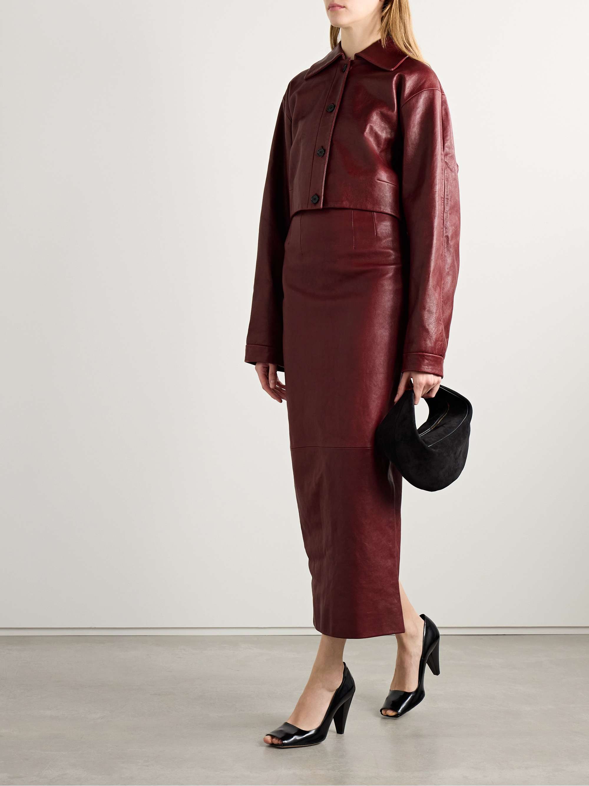Sue cropped leather jacket view