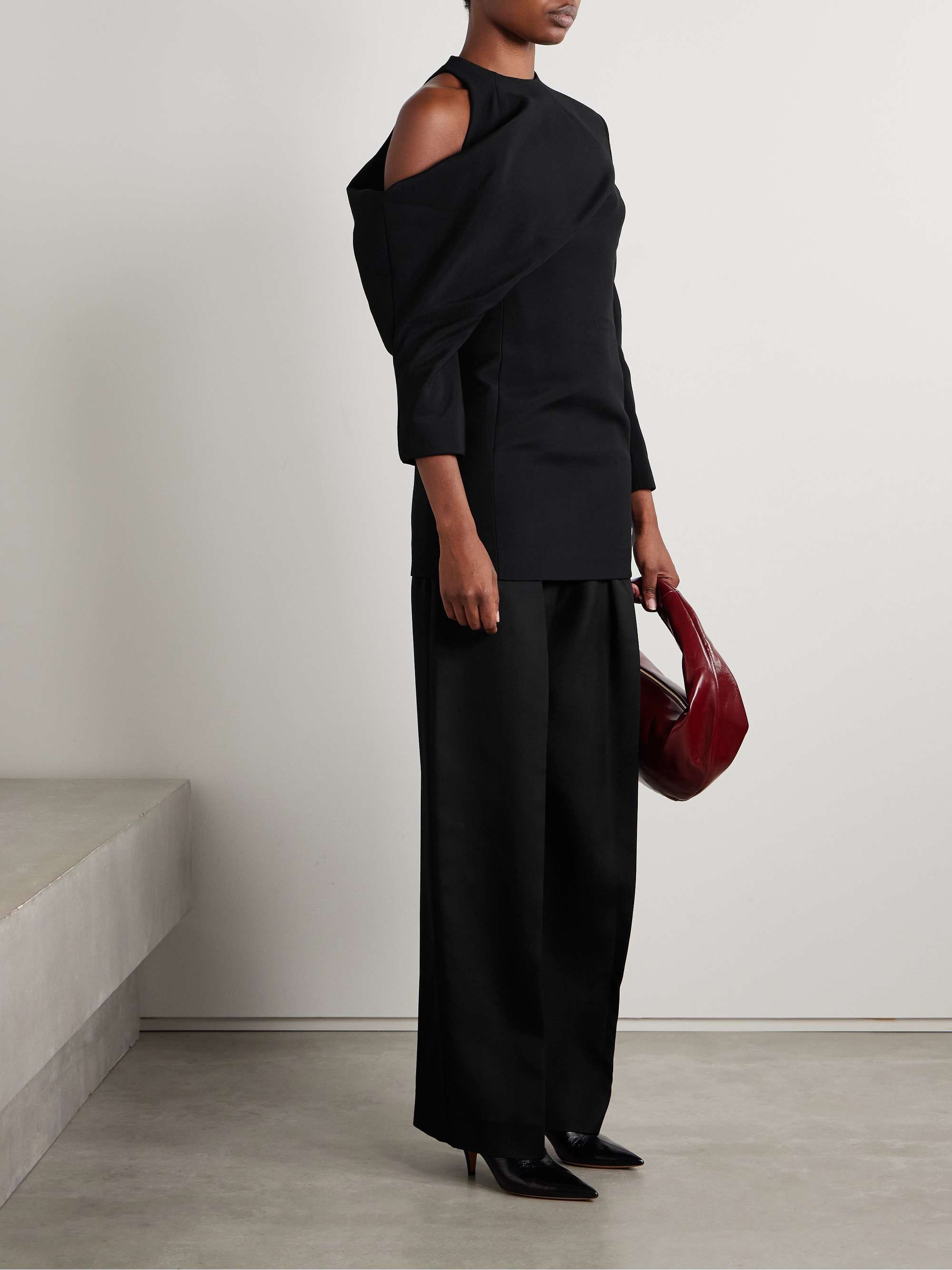Tristan one-shoulder draped cady top view