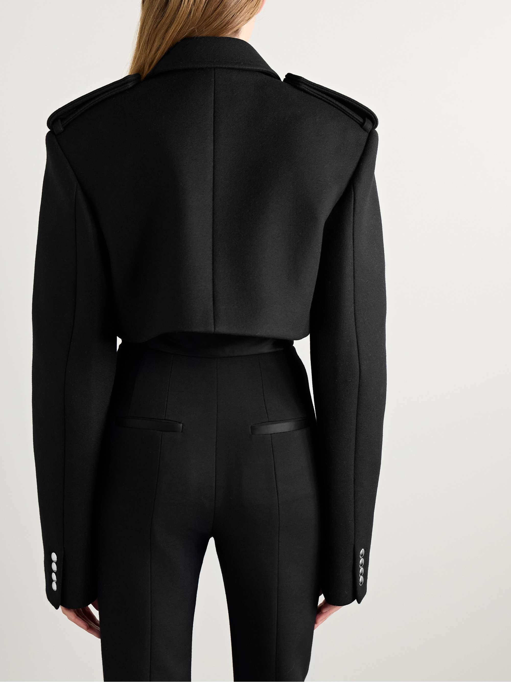 Leara double-breasted cropped wool-blend felt jacket view