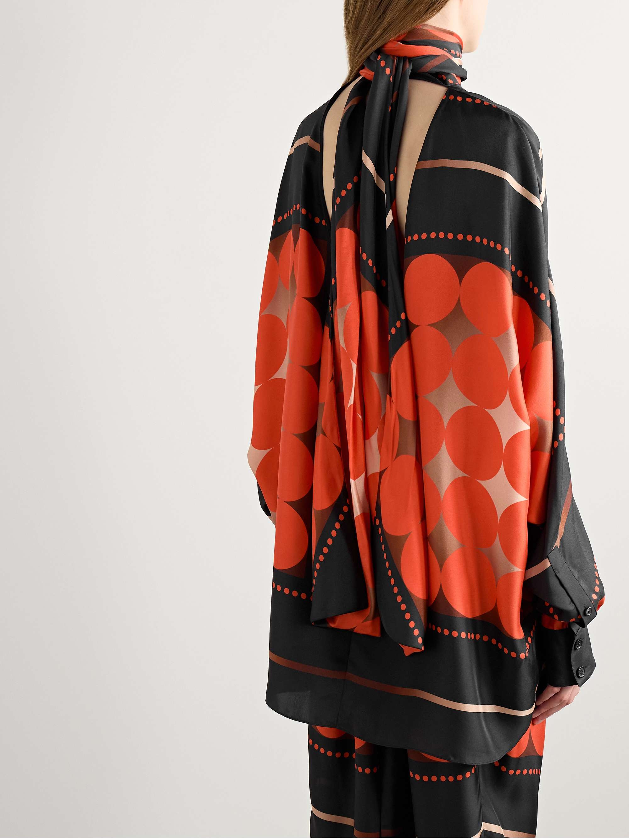 Bex tie-neck printed silk-twill blouse view