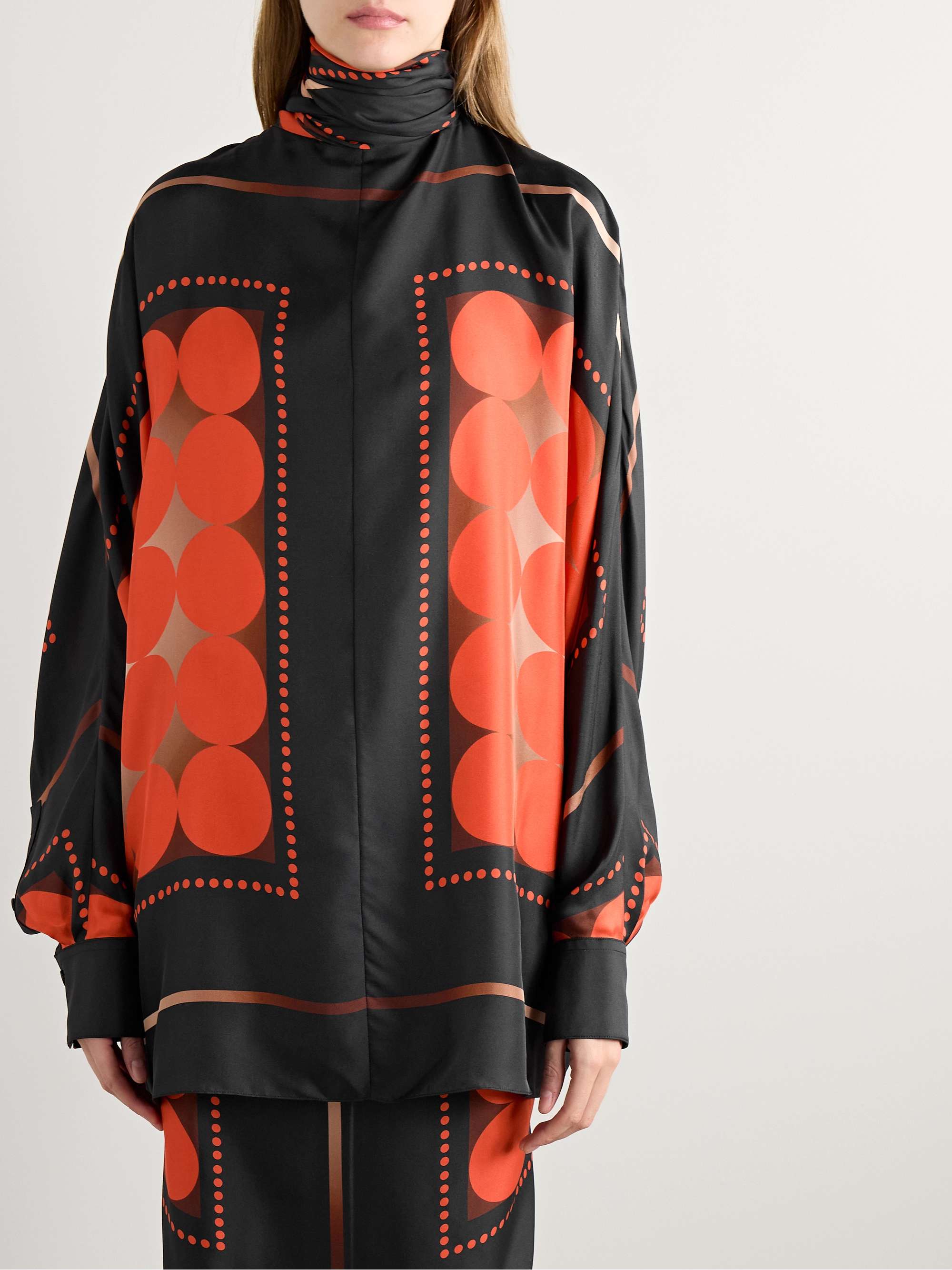 Bex tie-neck printed silk-twill blouse view
