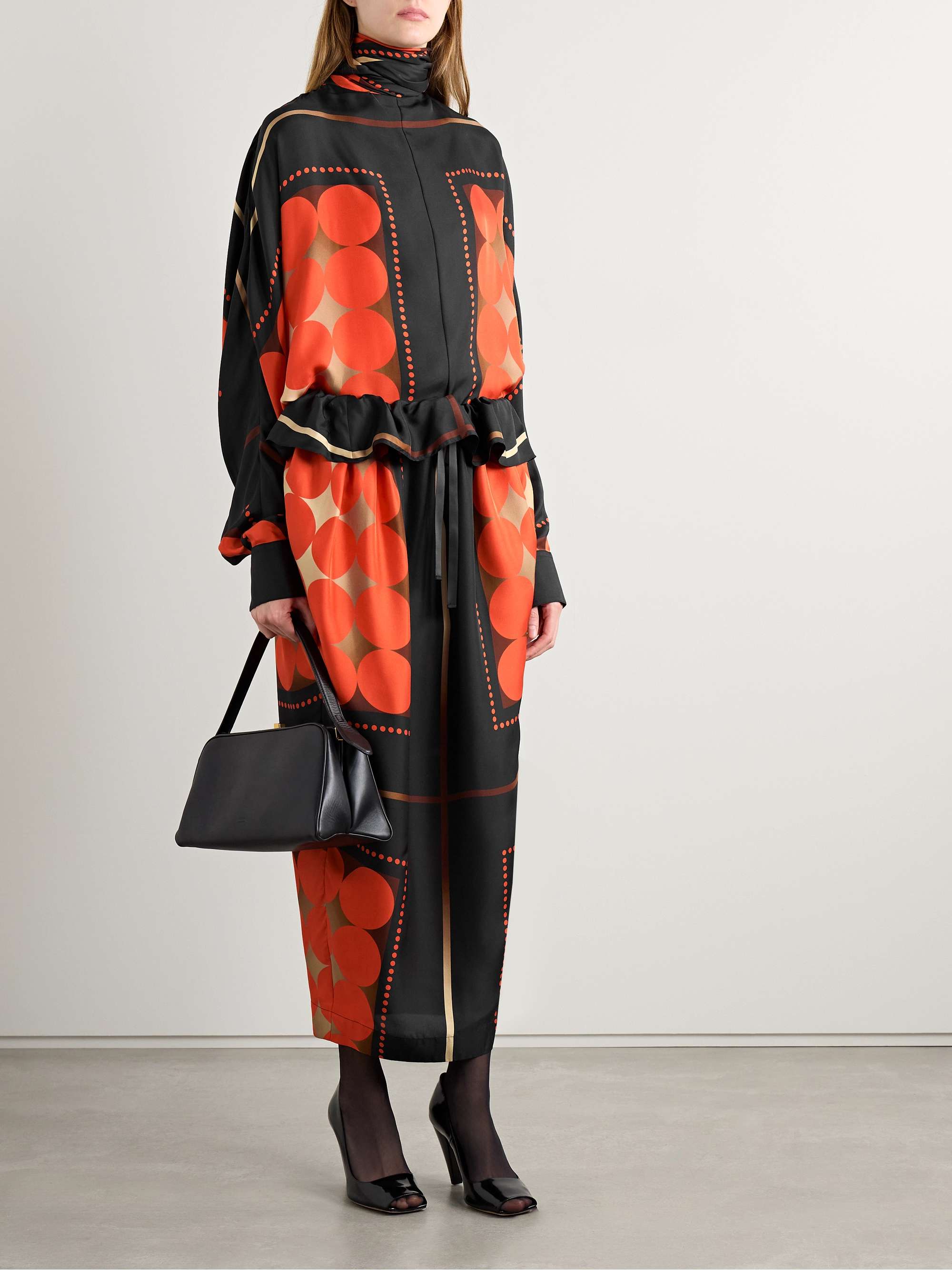 Bex tie-neck printed silk-twill blouse view
