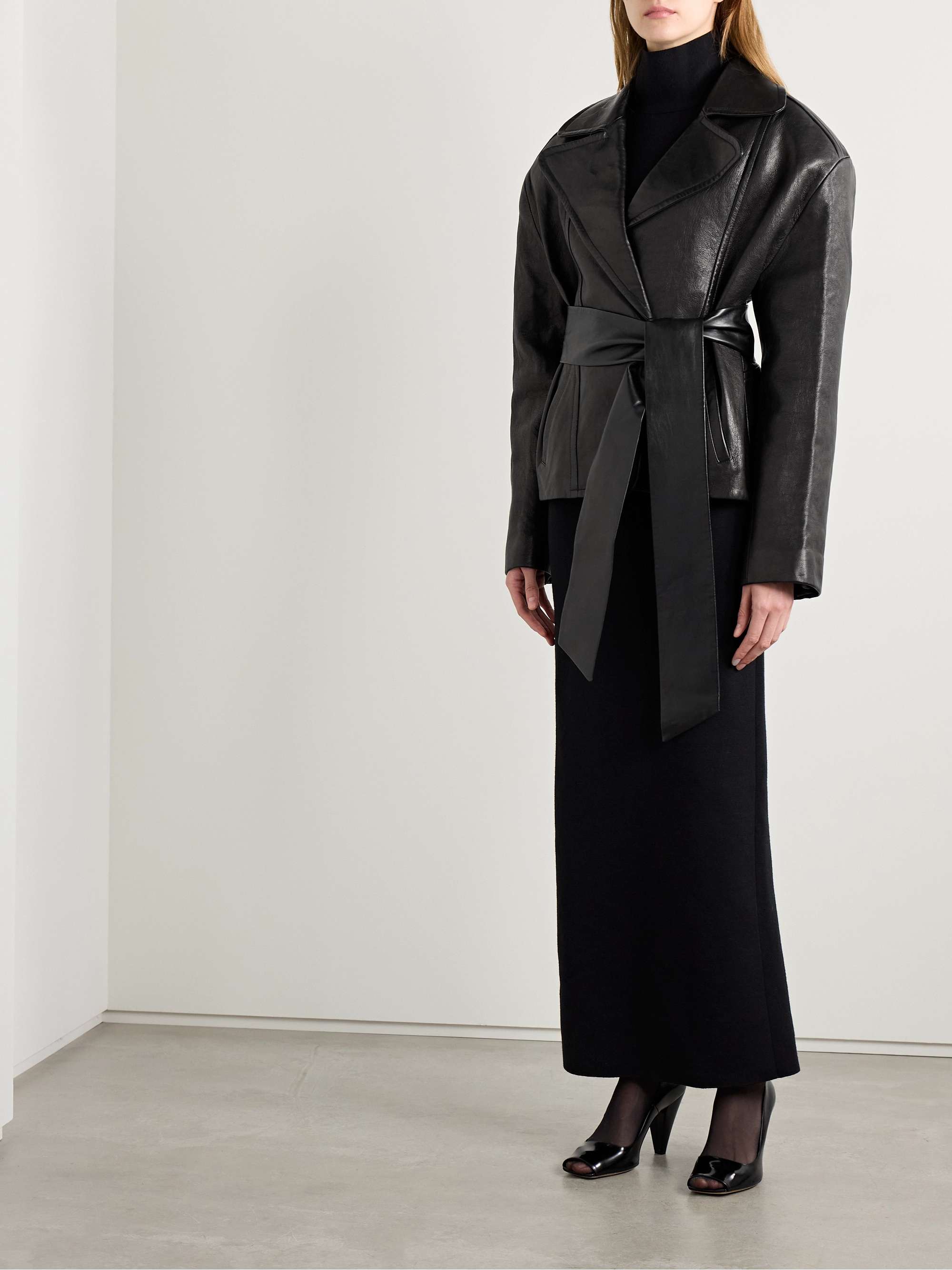 Dolores belted leather jacket view