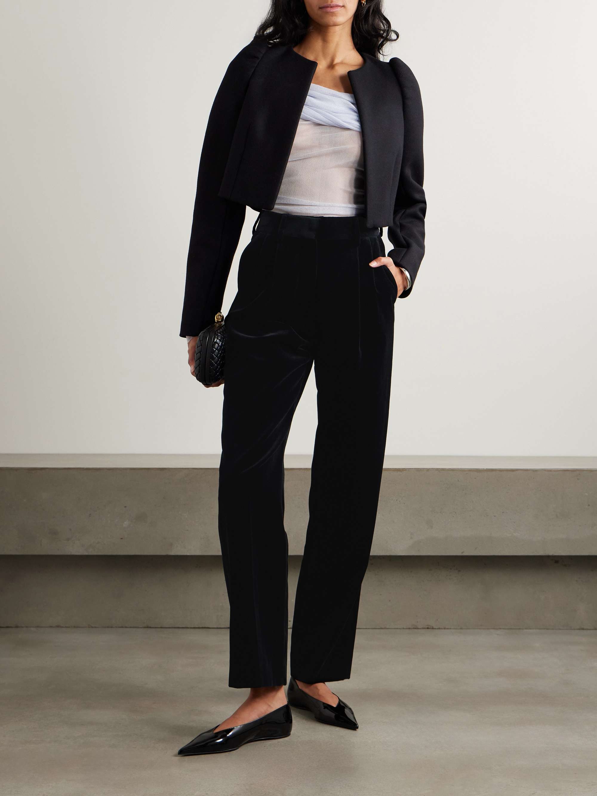 Fox pleated cotton-velvet straight-leg pants view