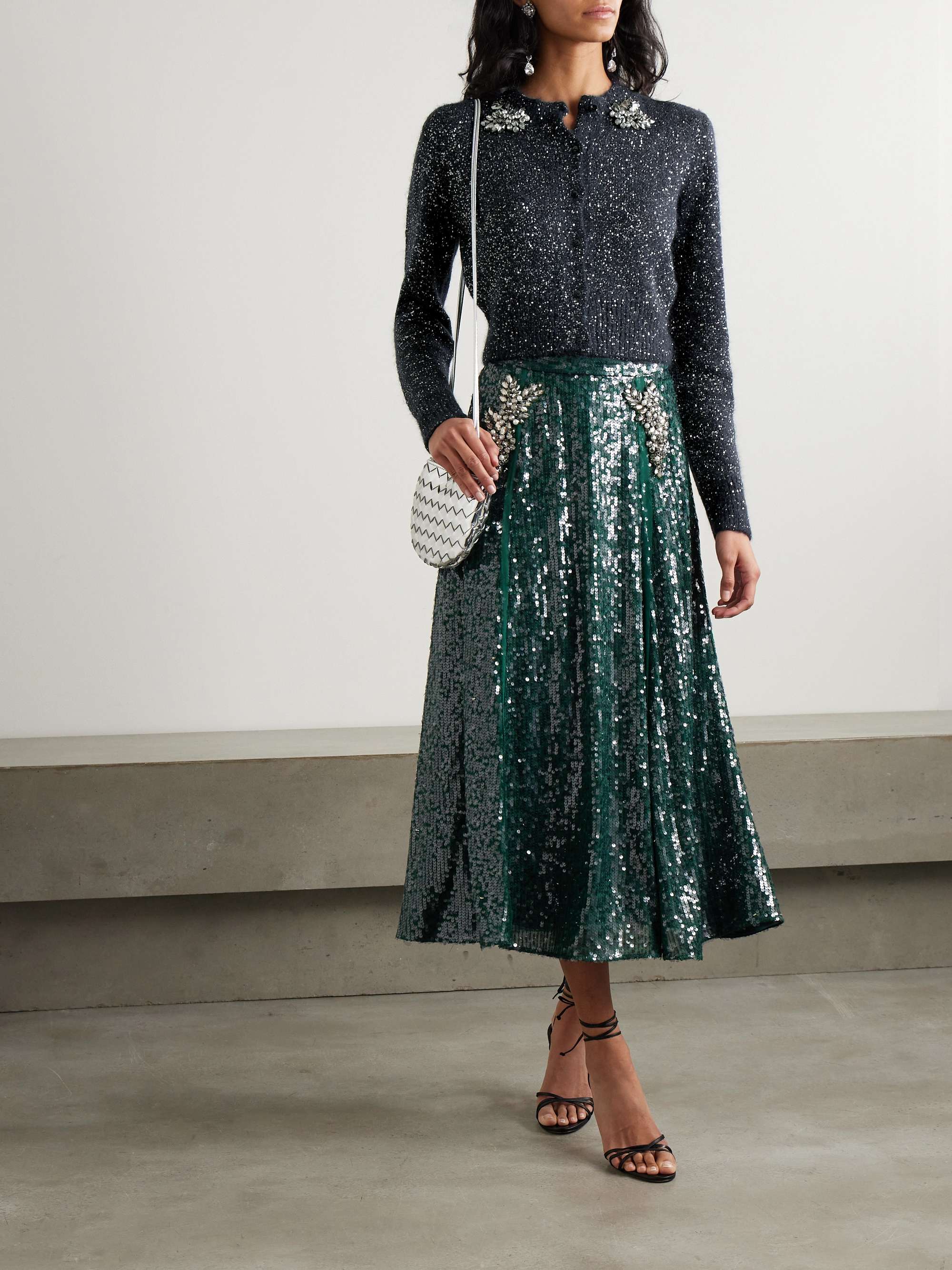 Cropped embellished sequined alpaca-blend cardigan view