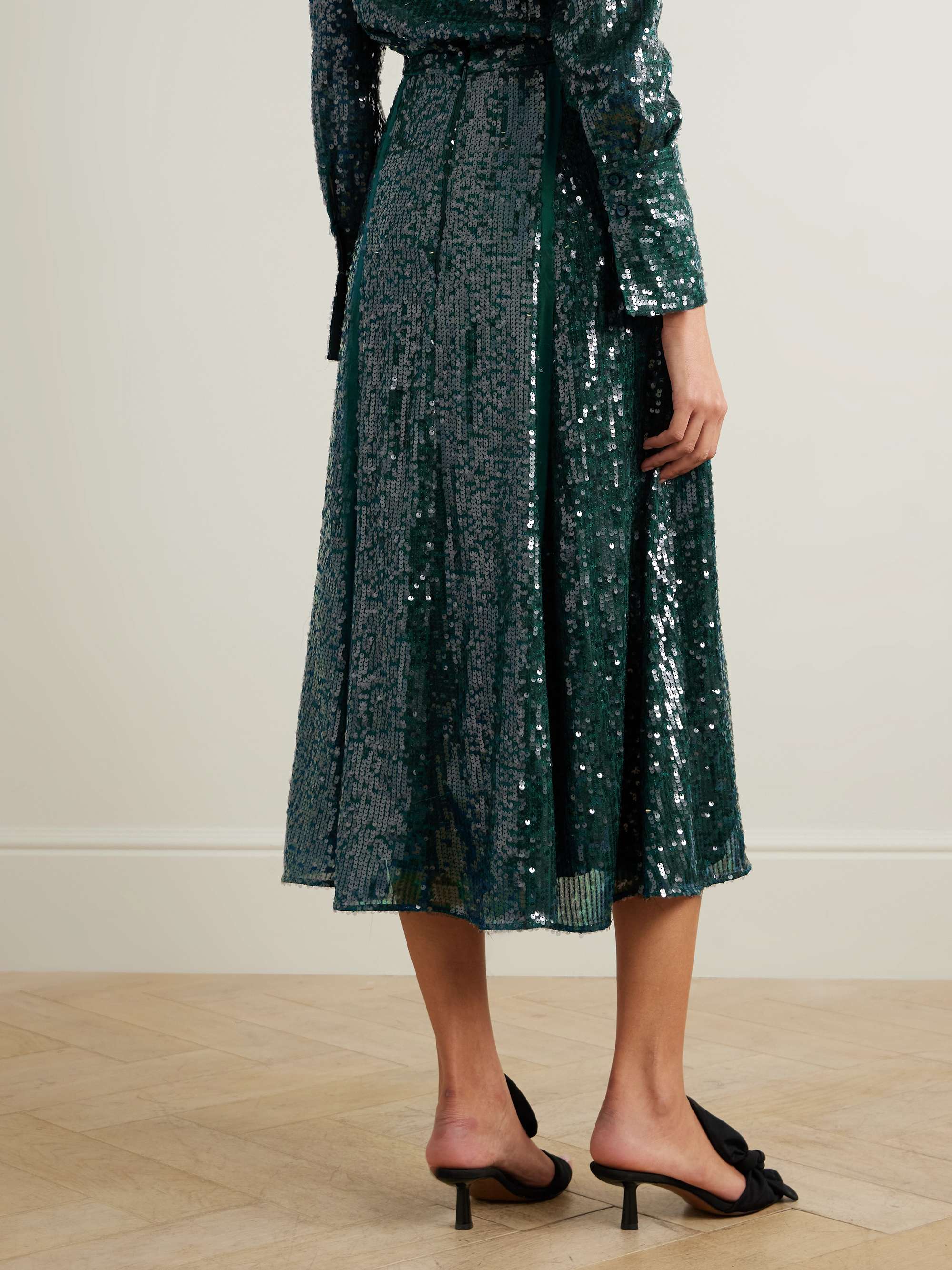 Embellished sequined chiffon midi skirt view